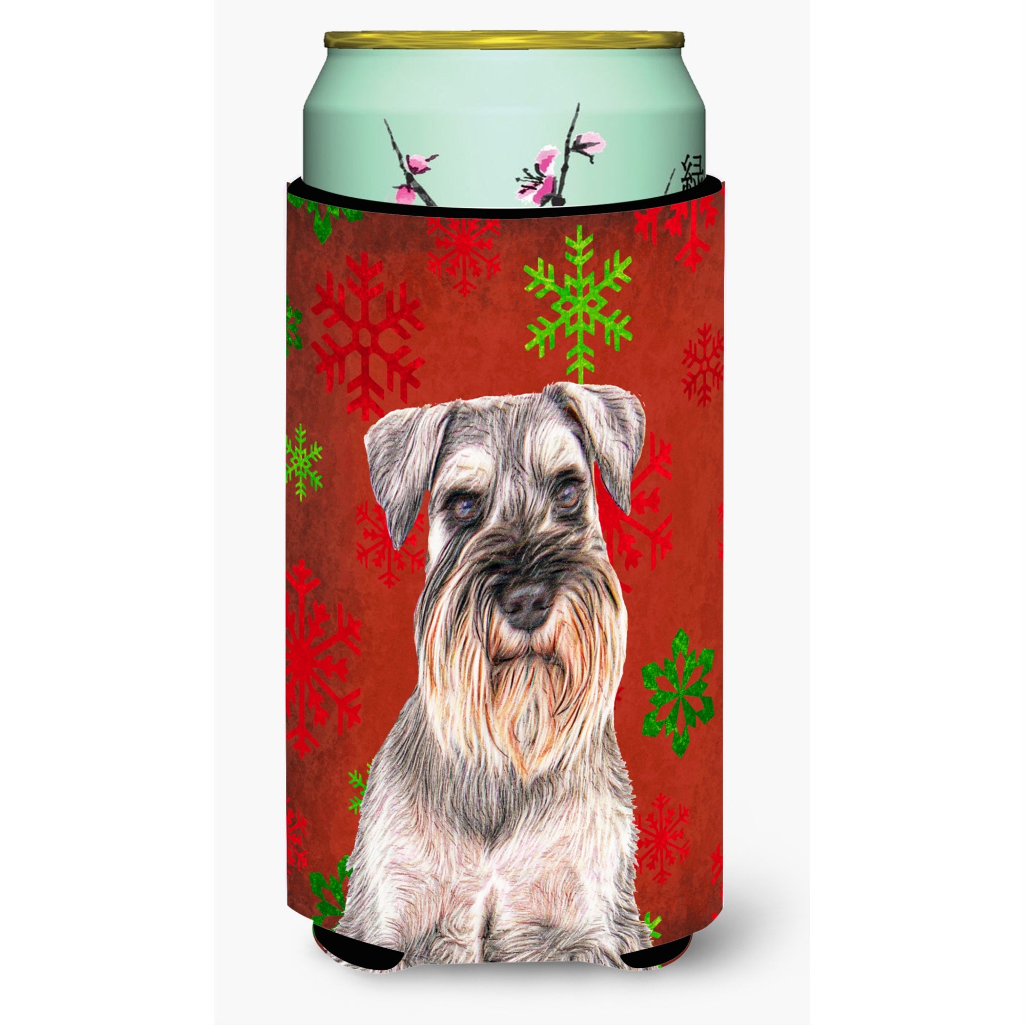 Red Snowflakes Holiday Christmas  Schnauzer Tall Boy Beverage Insulator Hugger Kj1186Tbc