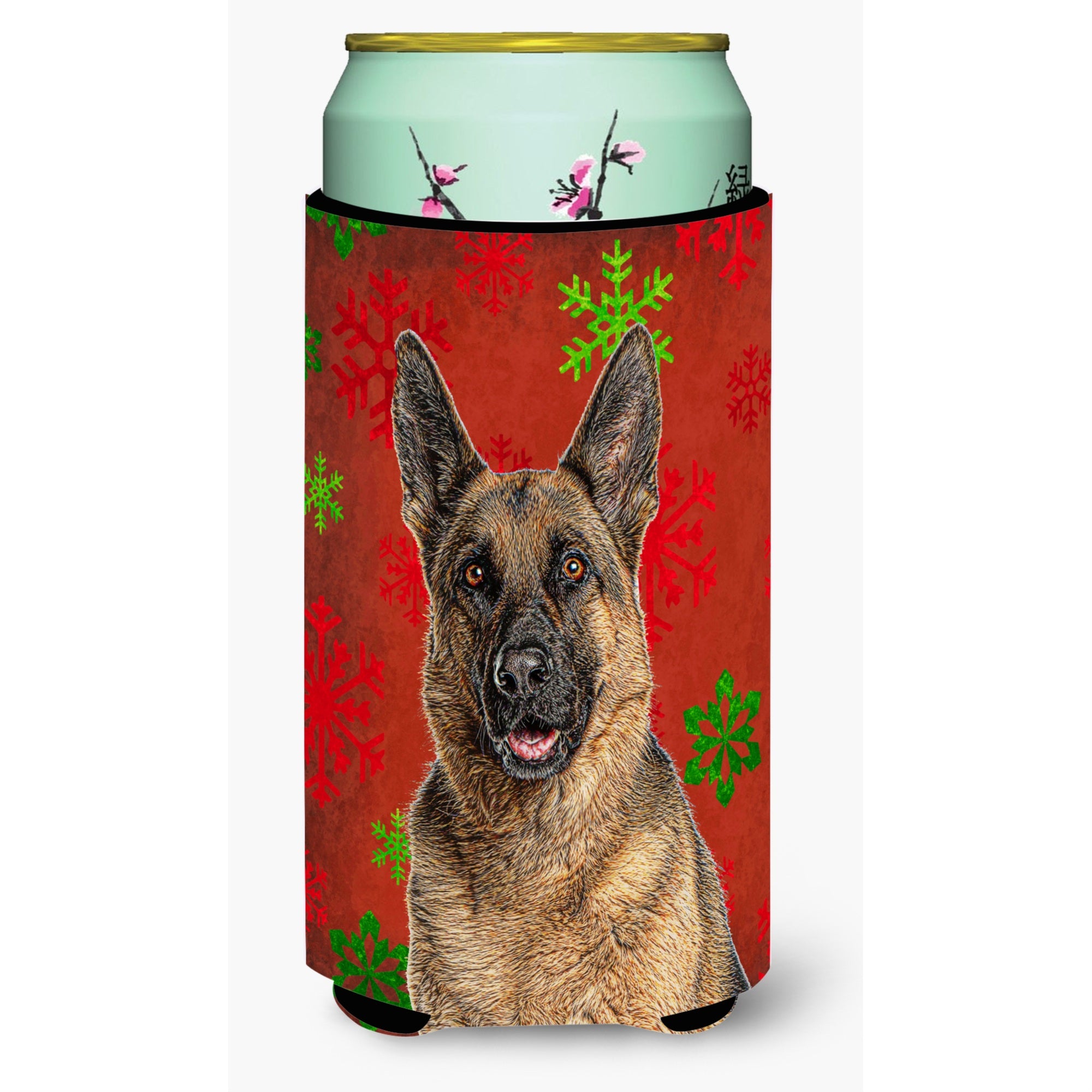 Red Snowflakes Holiday Christmas  German Shepherd Tall Boy Beverage Insulator Hugger Kj1187Tbc