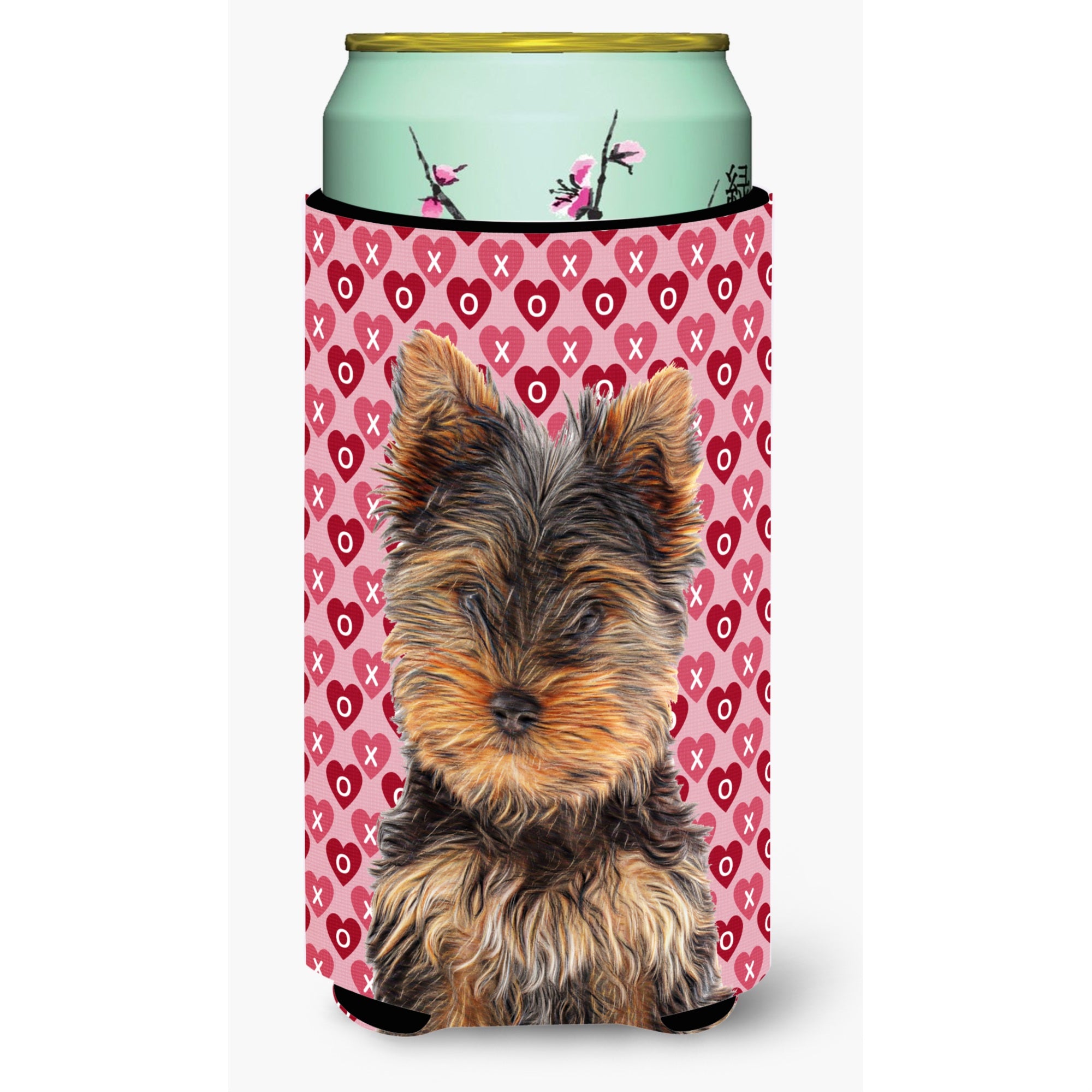 Hearts Love And Valentines Day Yorkie Puppy / Yorkshire Terrier Tall Boy Beverage Insulator Hugger Kj1195Tbc