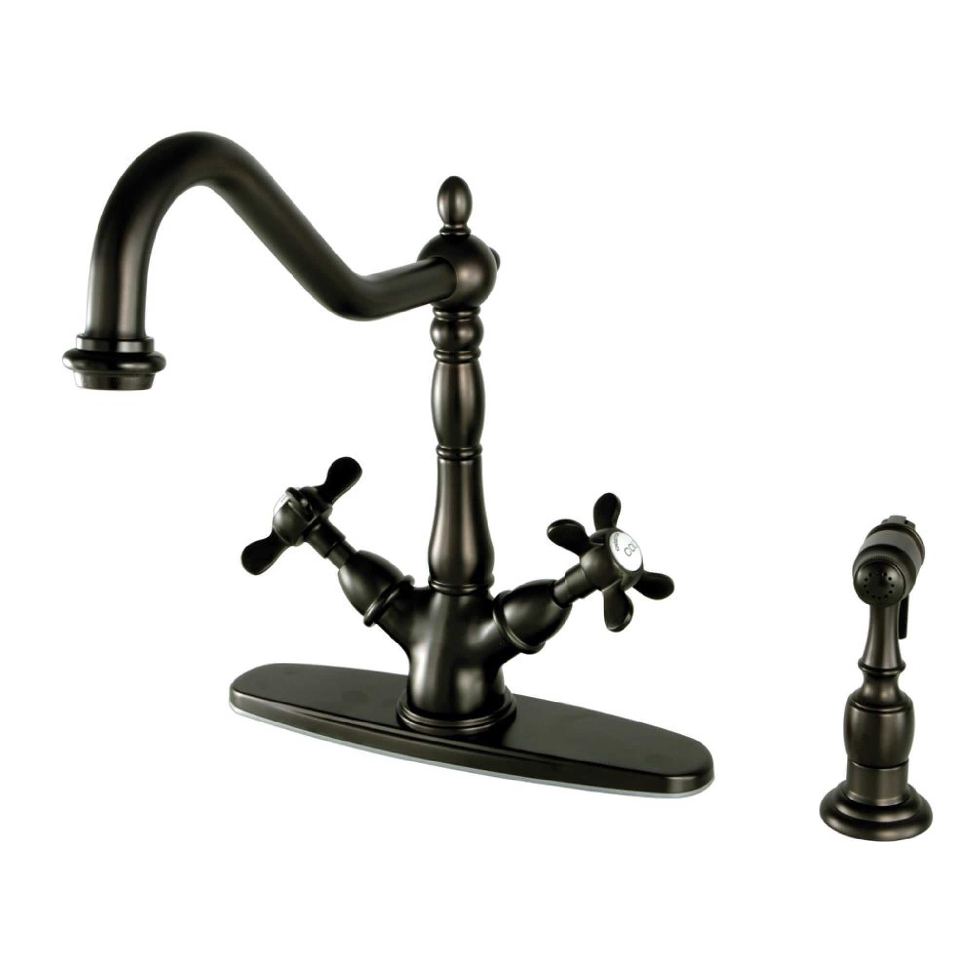 Kingston Brass Ks1235Bexbs Mono Deck Mount Kitchen Faucet With Brass Sprayer, Oil Rubbed Bronze