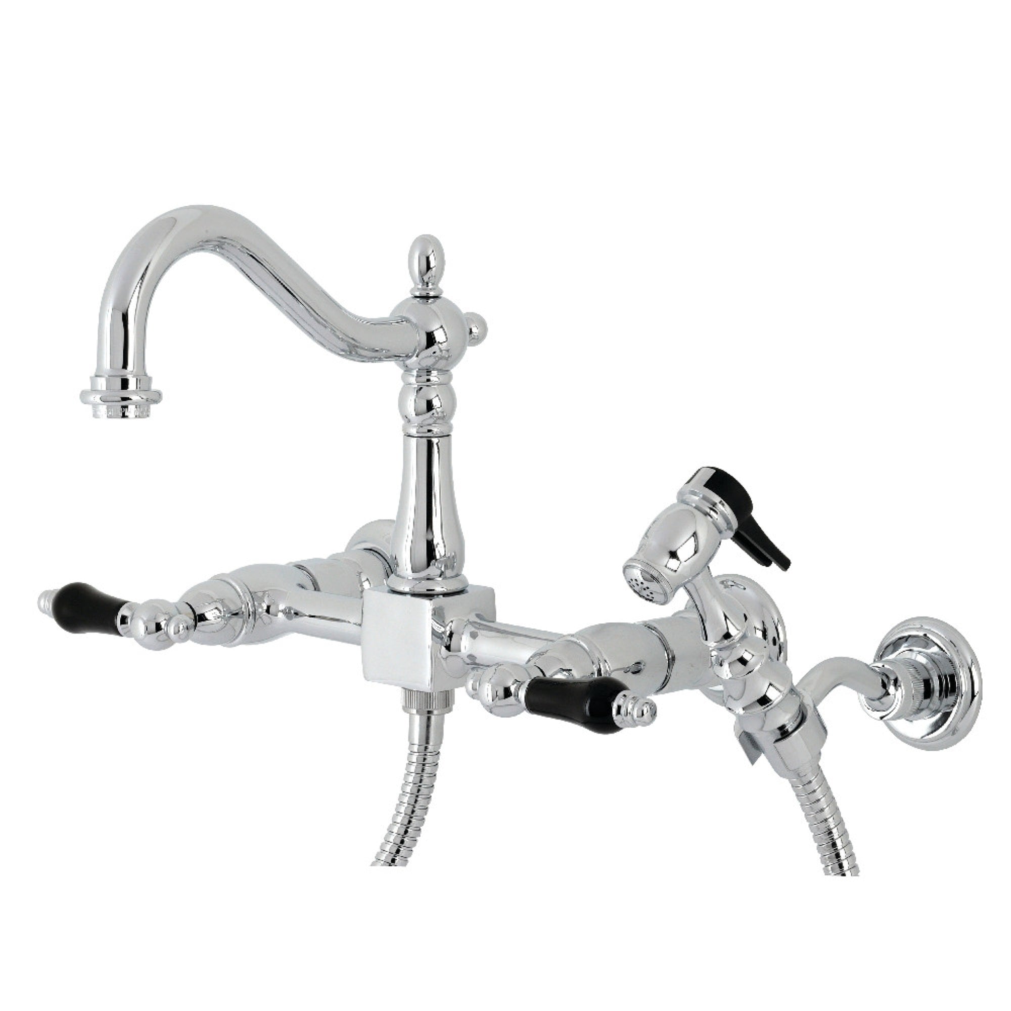 Kingston Brass Ks1261Pklbs Duchess Wall Mount Bridge Kitchen Faucet With Brass Sprayer, Polished Chrome