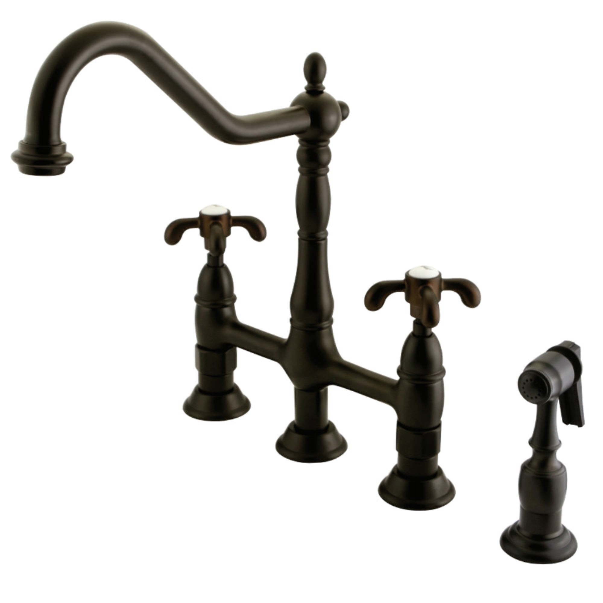 Kingston Brass Ks1275Txbs French Country Kitchen Bridge Faucet With Brass Sprayer, Oil Rubbed Bronze
