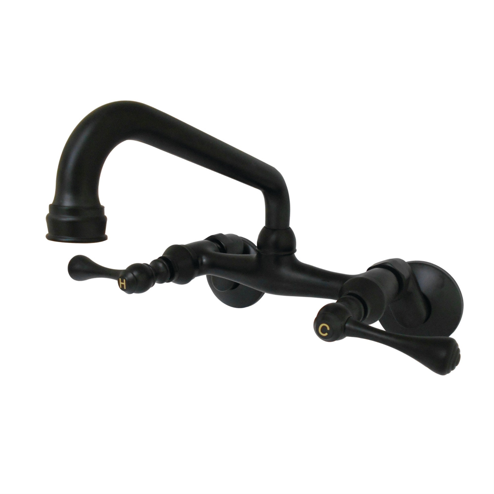 Kingston Brass Kingston 6-Inch Adjustable Center Wall Mount Kitchen Faucet, Matte Black