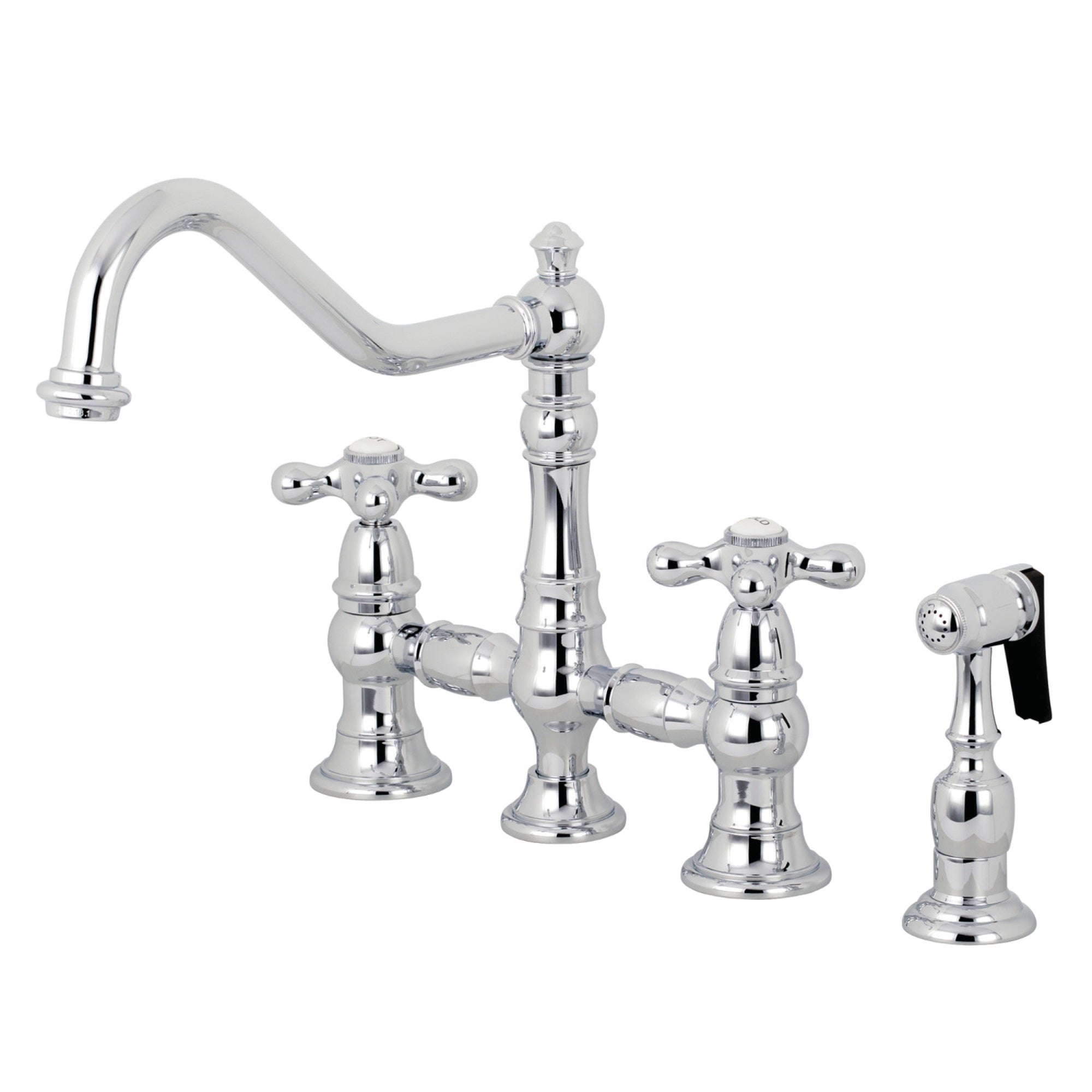 Kingston Brass Ks3271Axbs Restoration 8'' Bridge Kitchen Faucet With Sprayer, Polished Chrome