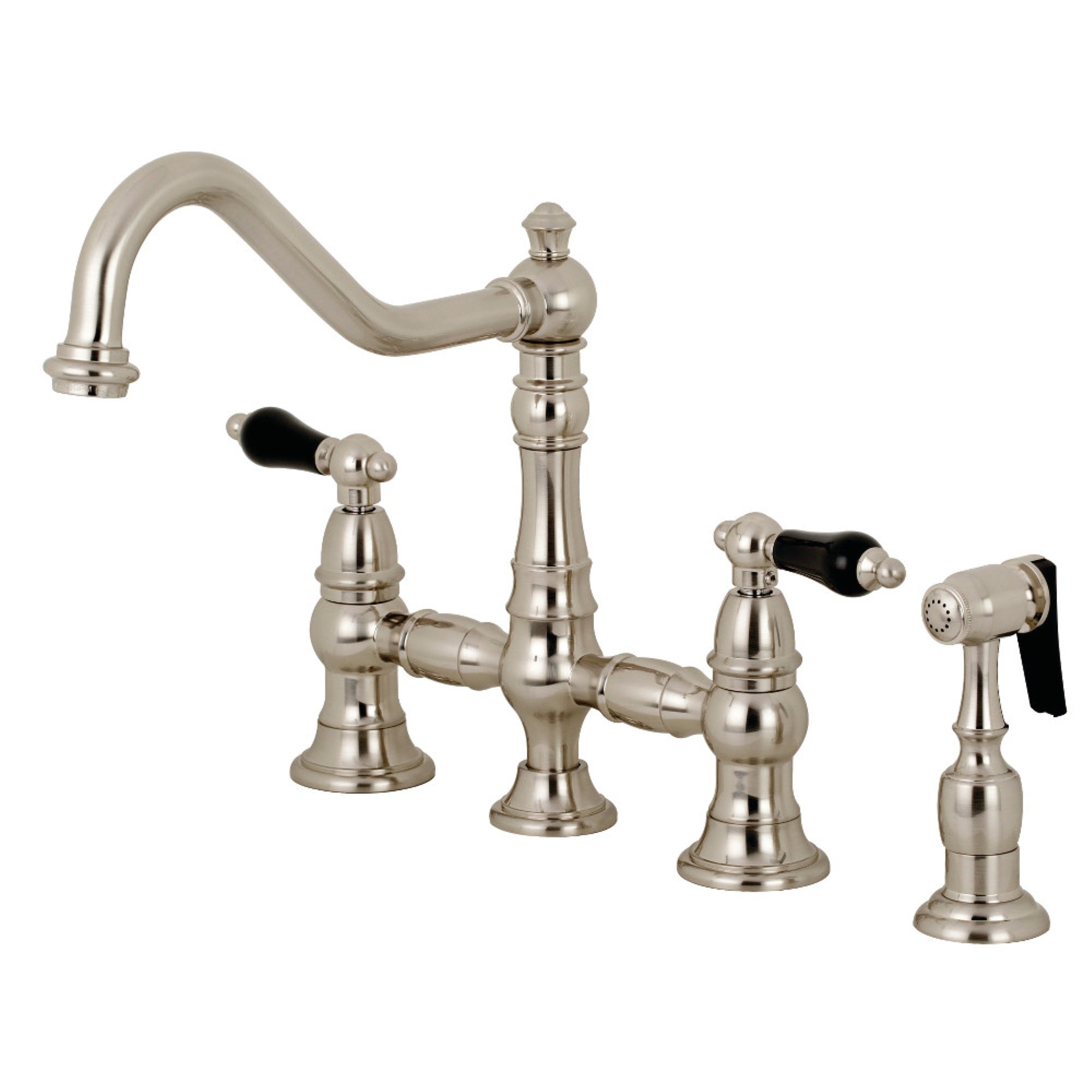 Kingston Brass Ks3278Pklbs Duchess Bridge Kitchen Faucet With Brass Sprayer, Brushed Nickel