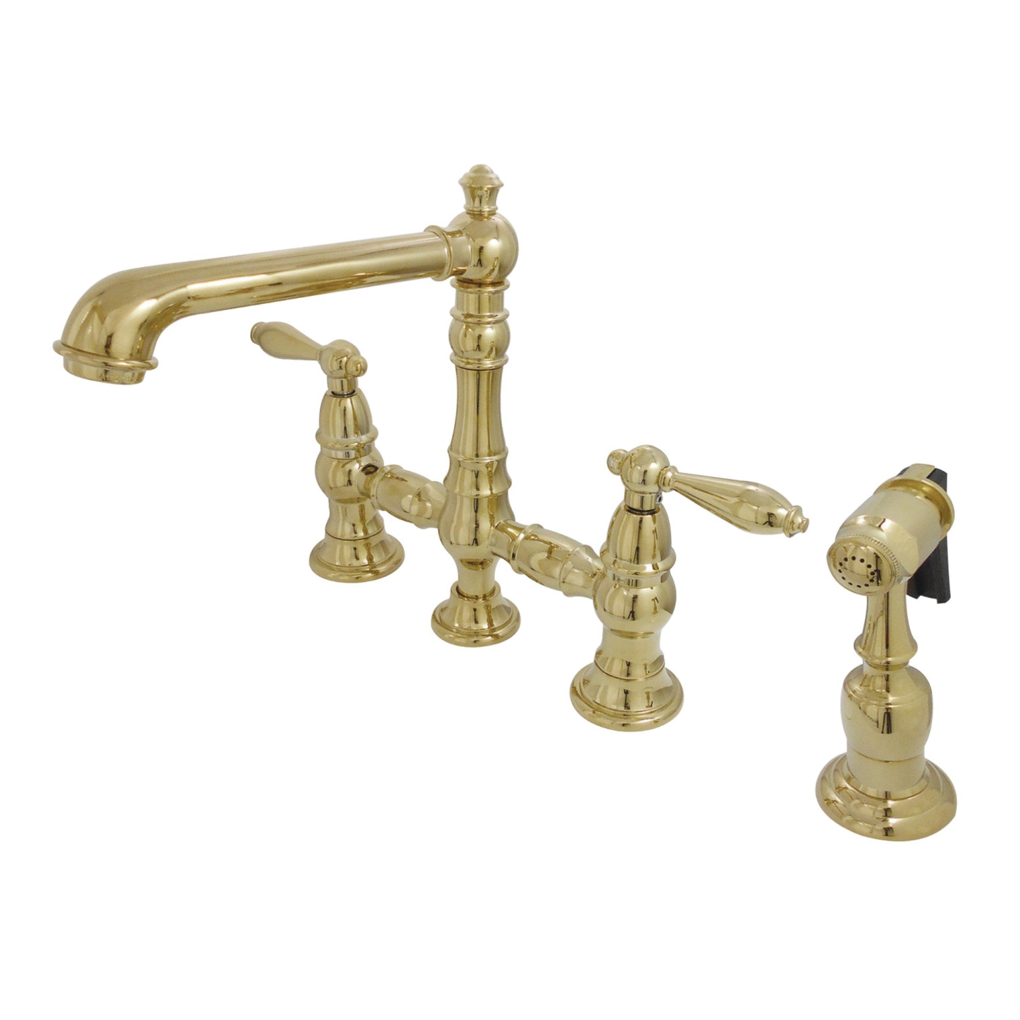 Kingston Brass Ks7272Albs Kitchen Faucet With Side Sprayer, Polished Brass