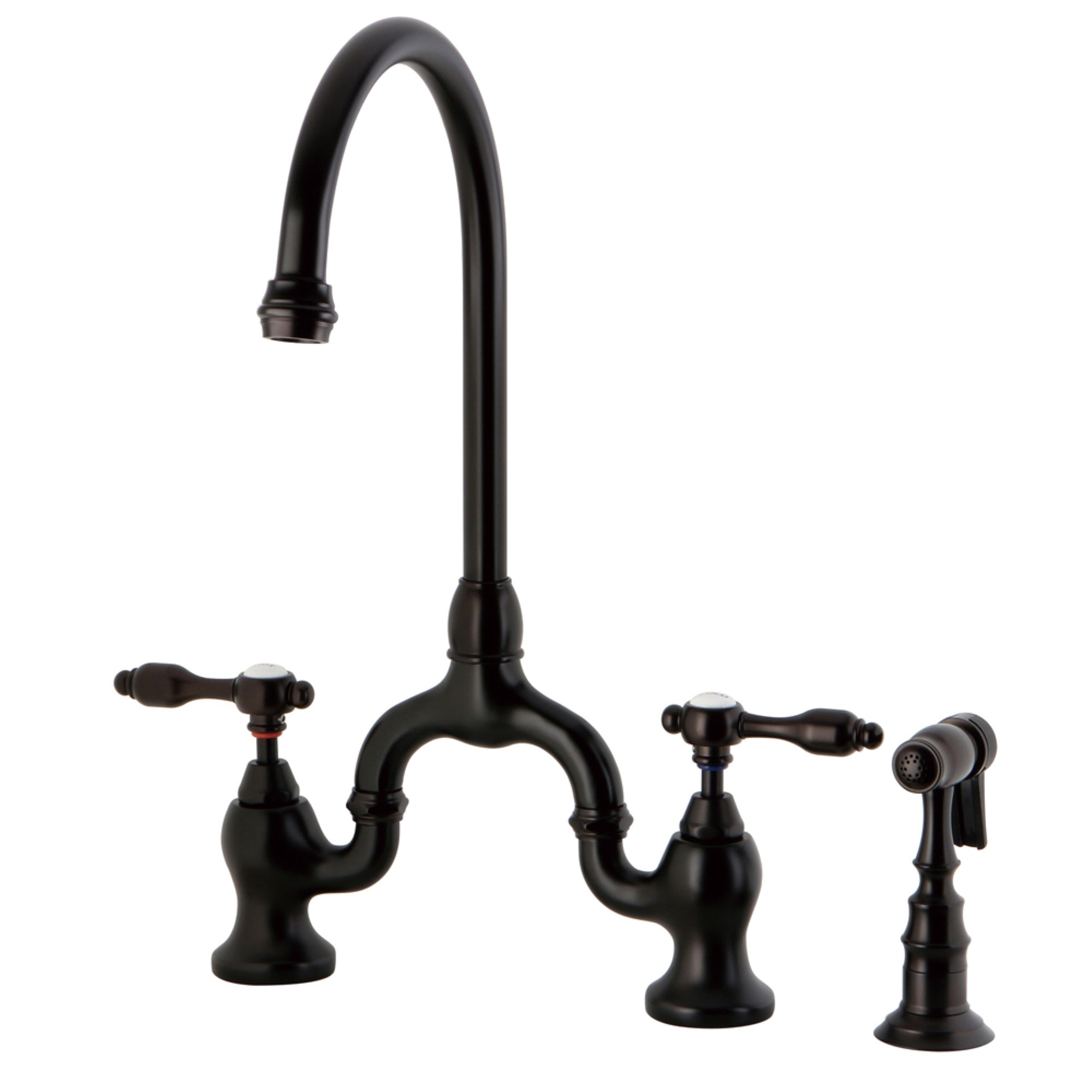 Kingston Brass Ks7795Talbs Bridge Kitchen Faucet With Brass Sprayer, Oil Rubbed Bronze