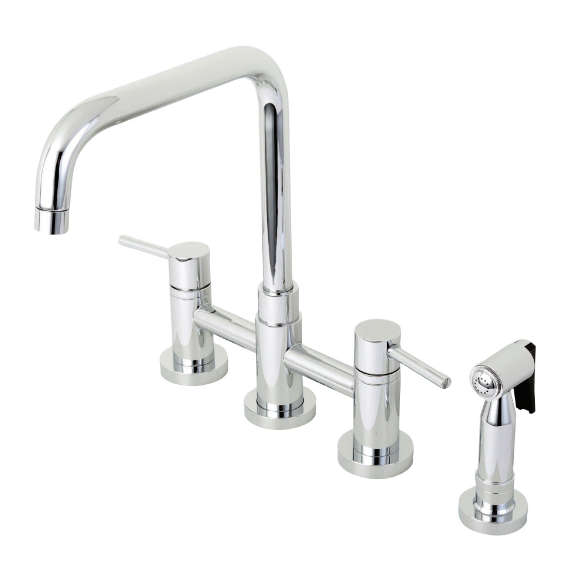 Kingston Brass Ks8281Dlbs Concord Two-Handle Bridge Kitchen Faucet With Brass Side Sprayer, Polished Chrome