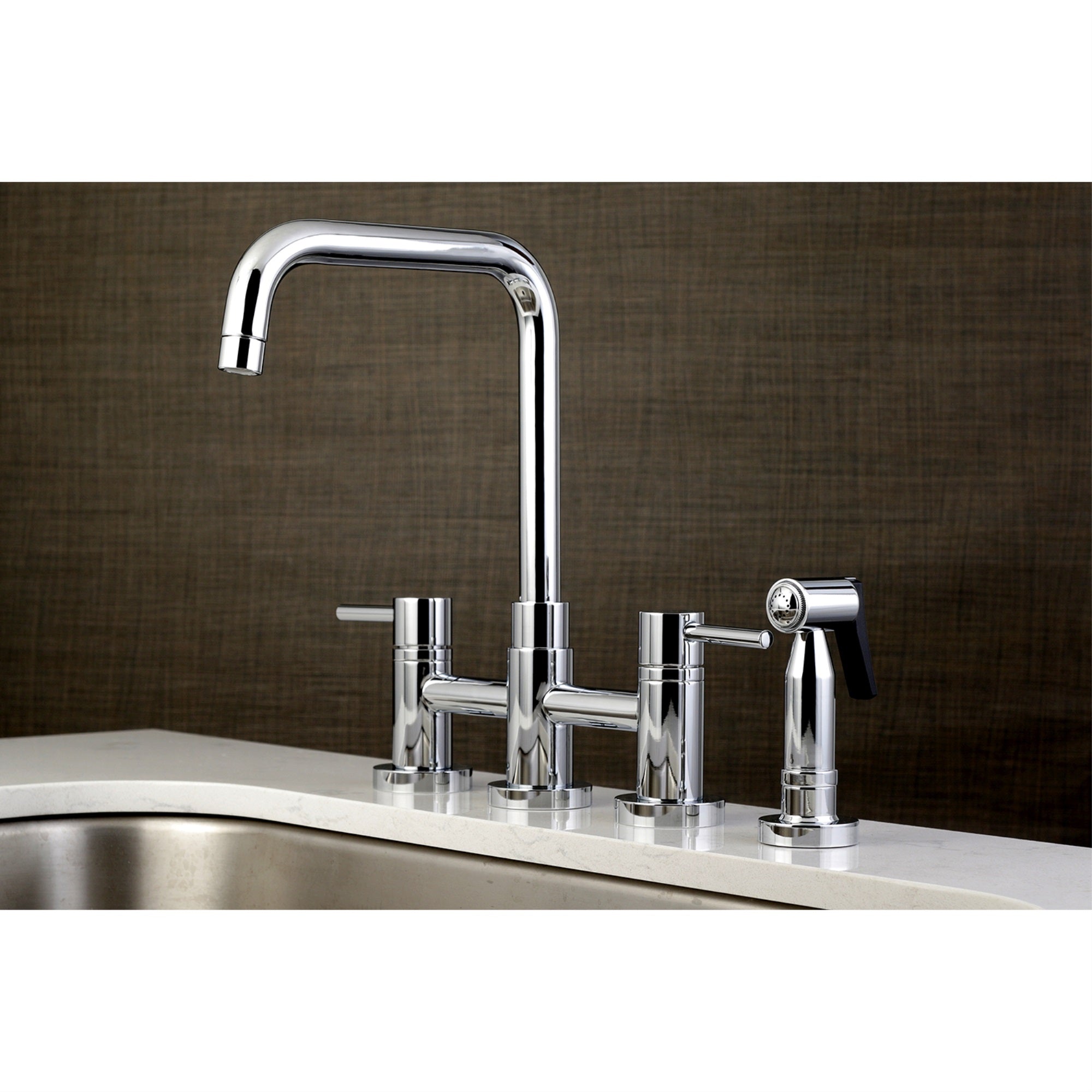 Kingston Brass KS8281DLBS Concord Two-Handle Bridge Kitchen Faucet with Brass Side Sprayer  Polished Chrome