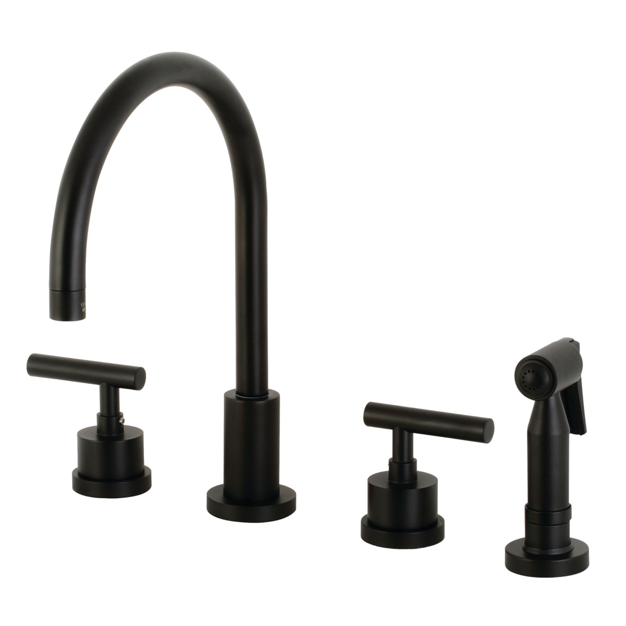 Kingston Brass Ks8720Cmlbs Manhattan 8-Inch Widespread Kitchen Faucet With Brass Sprayer, Matte Black