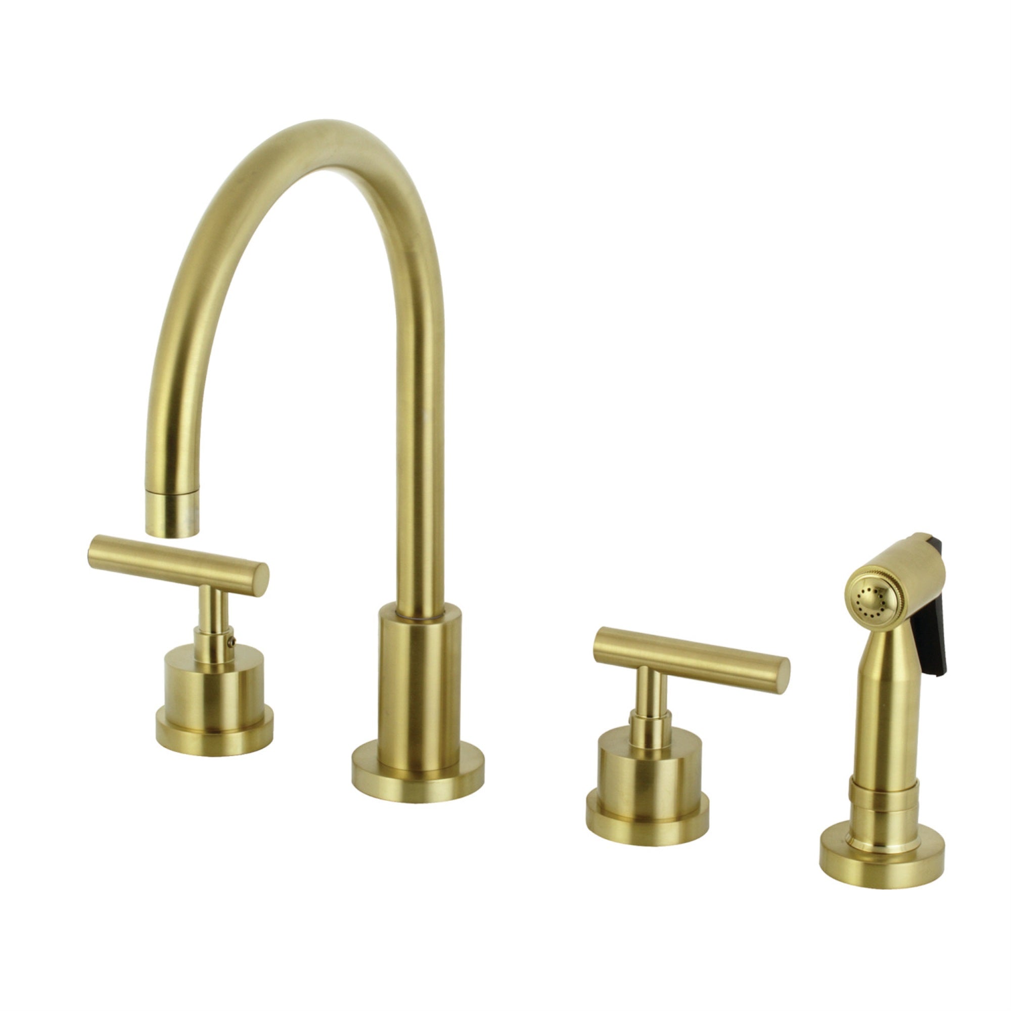 Kingston Brass Ks8727Cmlbs Manhattan 8-Inch Widespread Kitchen Faucet With Brass Sprayer, Brushed Brass