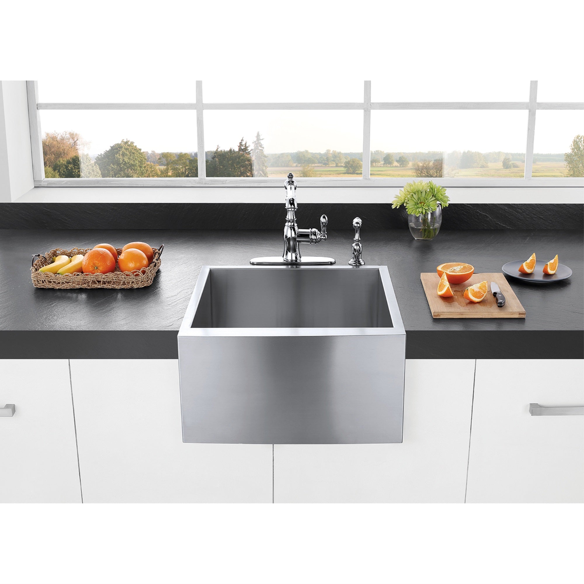 Gourmetier KUF212110BN Apron Front Farmhouse Single Bowl Kitchen Sink  Brushed