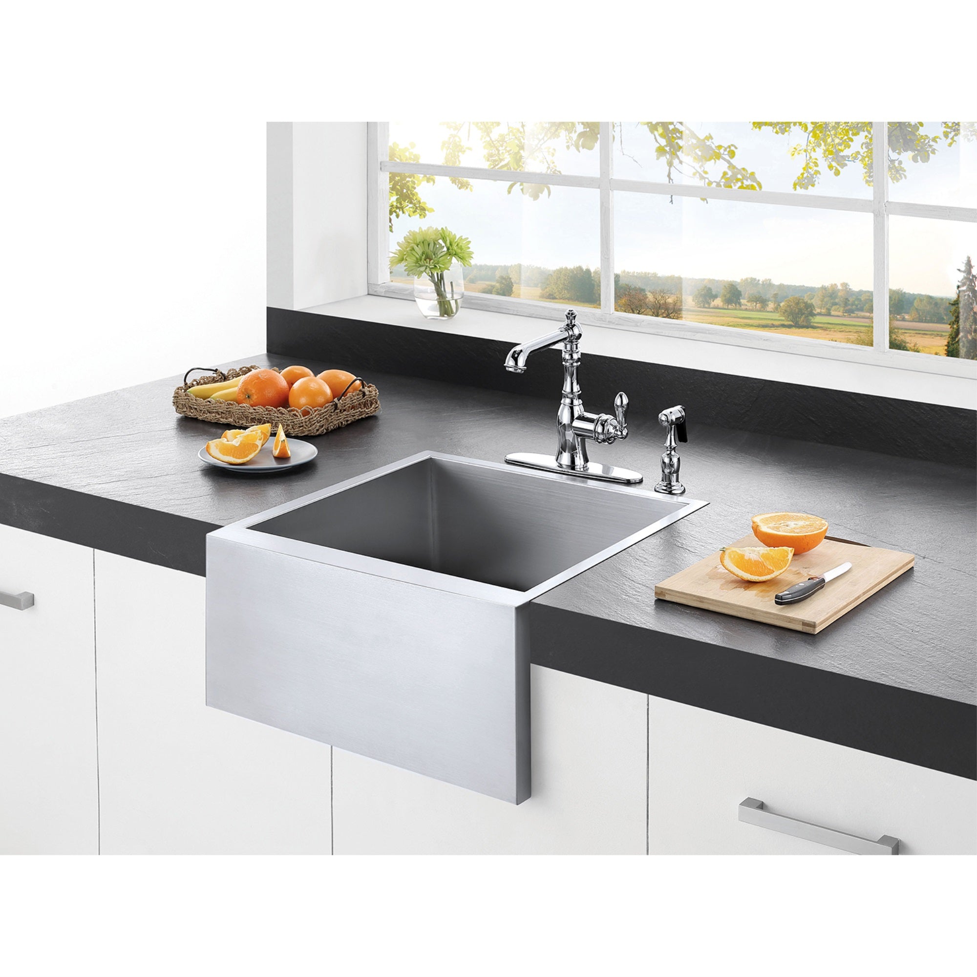 Gourmetier KUF212110BN Apron Front Farmhouse Single Bowl Kitchen Sink  Brushed