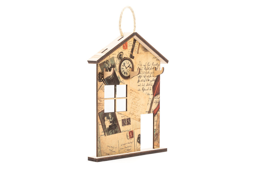 Krea-Wood  house shaped key holder, retro design, birch wood