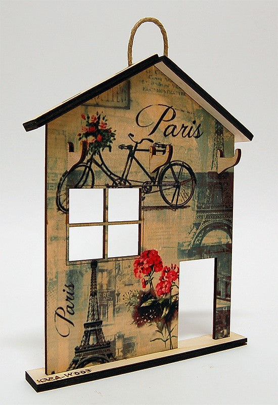 Krea-Wood house shaped key holder, Paris design, birch wood
