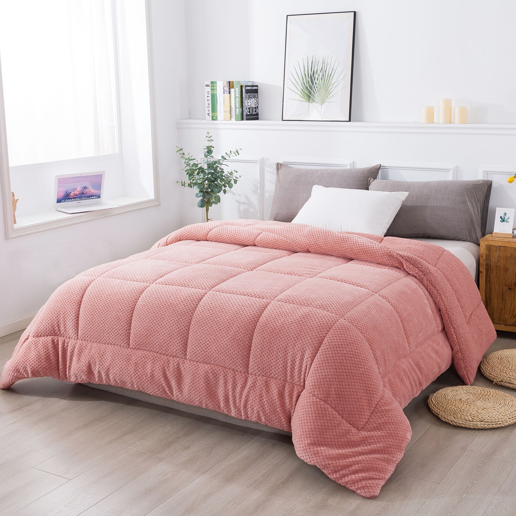 Kasentex Ultra Soft All Season Reversible Plush Sherpa Lined Comforter, Twin, Queen, King