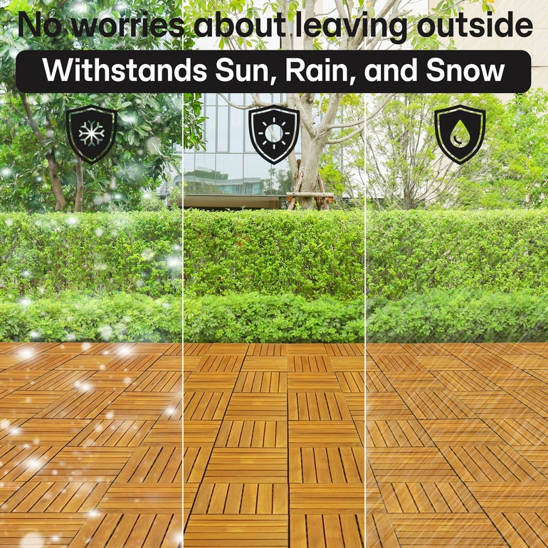 Tranquillo Acacia Deck Tiles 6 Slat Interlocking Decking Tiles set 9 – Indoor & Outdoor Flooring