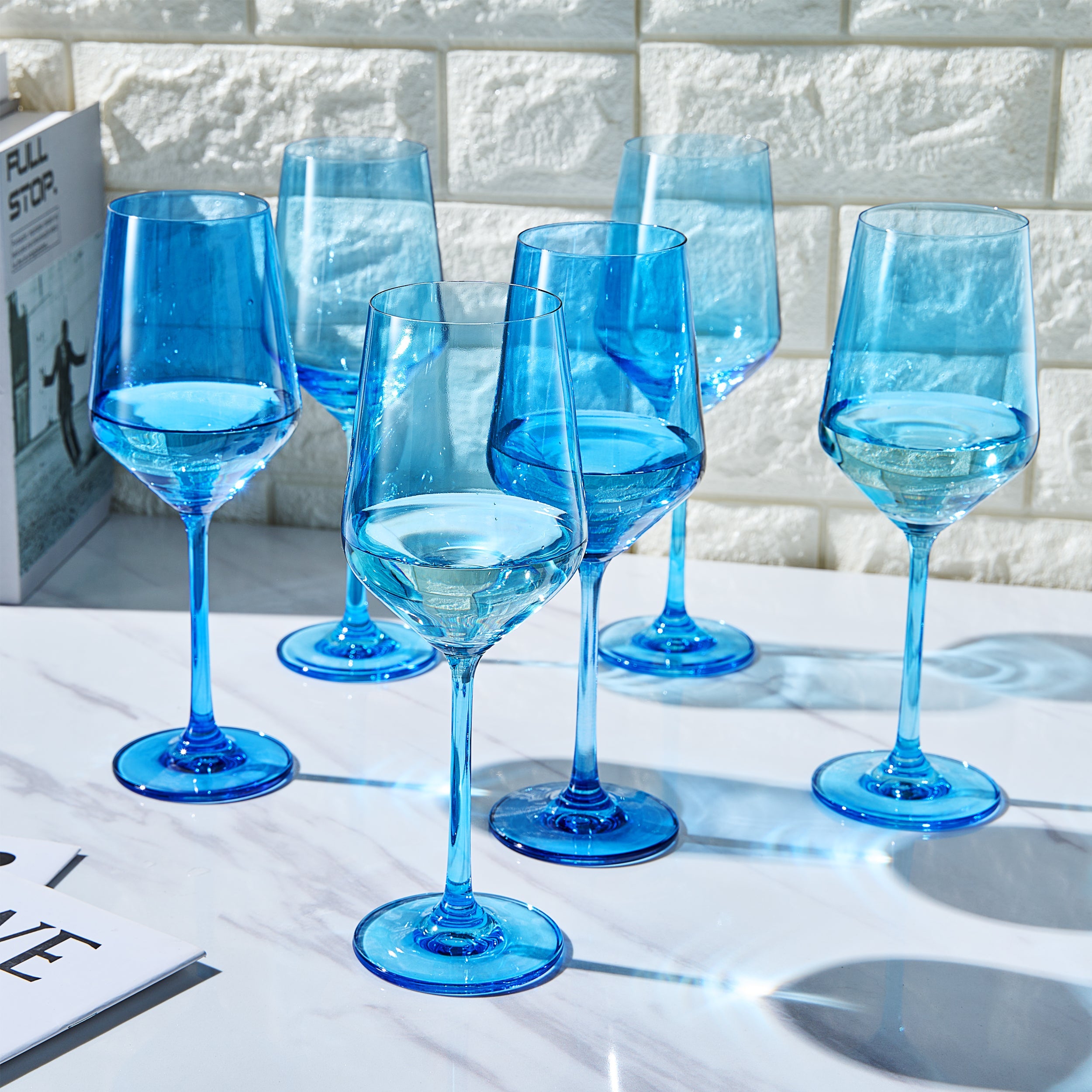 Blue Wine Glasses Set of 6-12 oz - Dark Blue