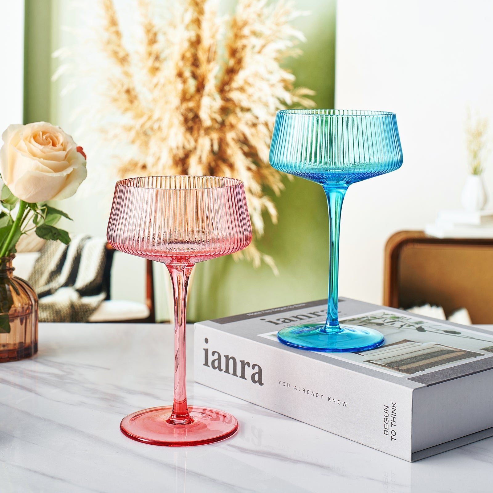 Como Champagne Coupe Cocktail Glasses, Pastel, Set of 6