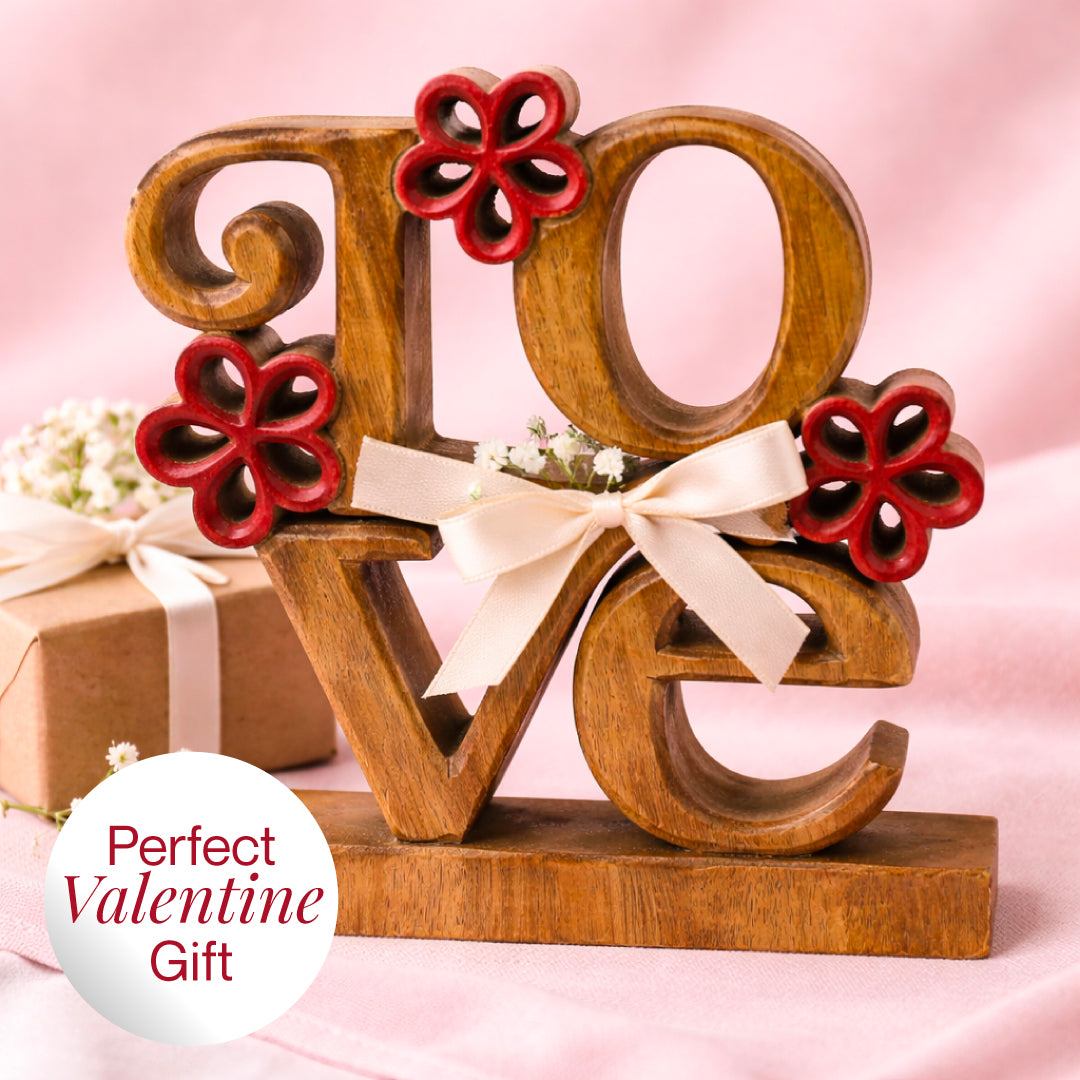 Crimson Heart – Hand Carved Wooden Sculpture, Handmade Decorative Home Art