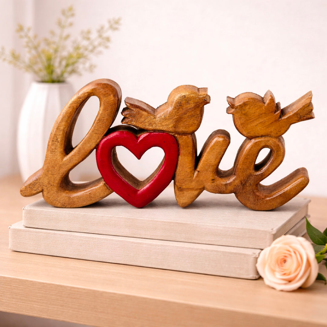 Amber Affection – Hand-Carved Wooden Sculpture, Handmade Decorative Home Art