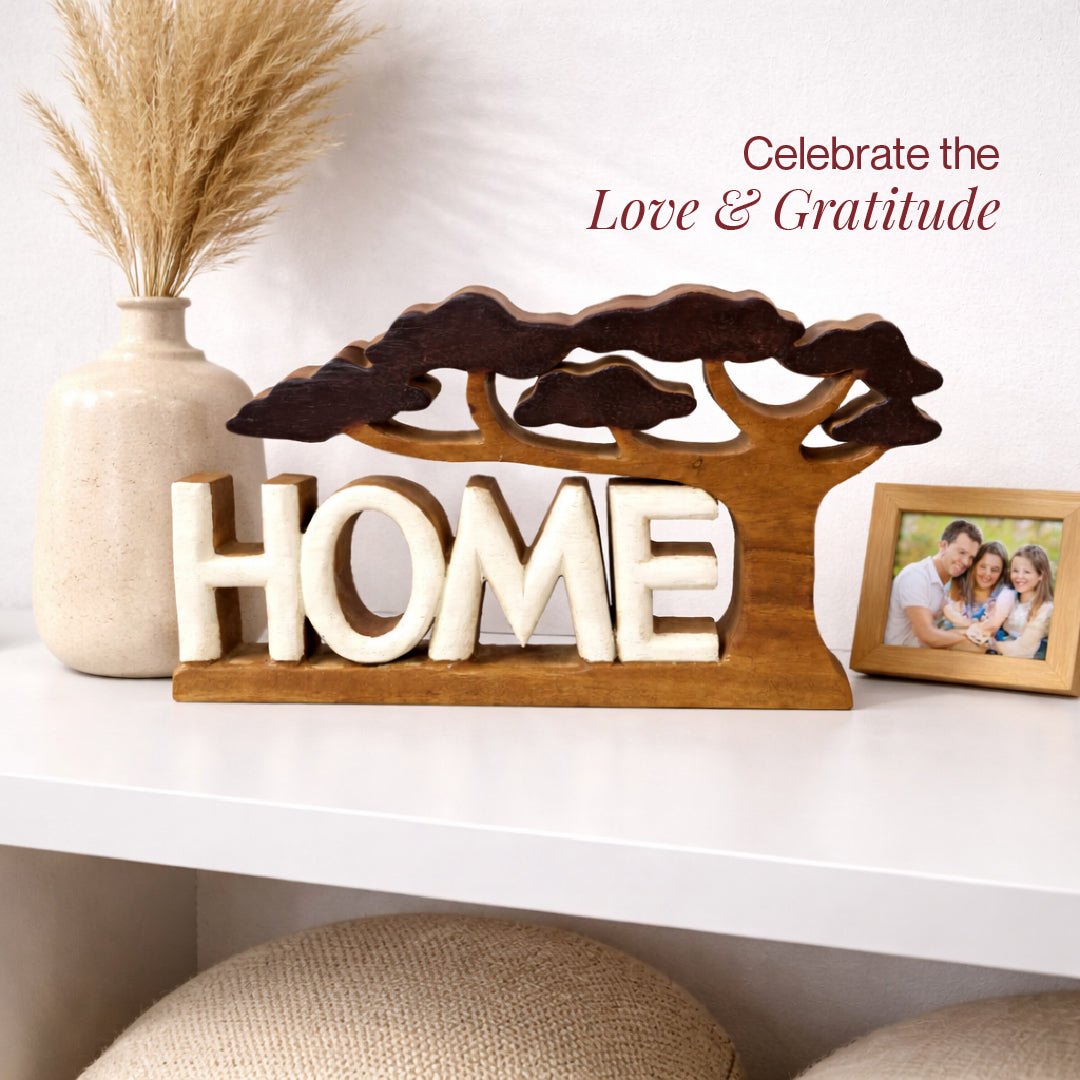Handmade Wooden Sculpture – Rustic Acacia Wood Decor | Warm Home Accent Gift