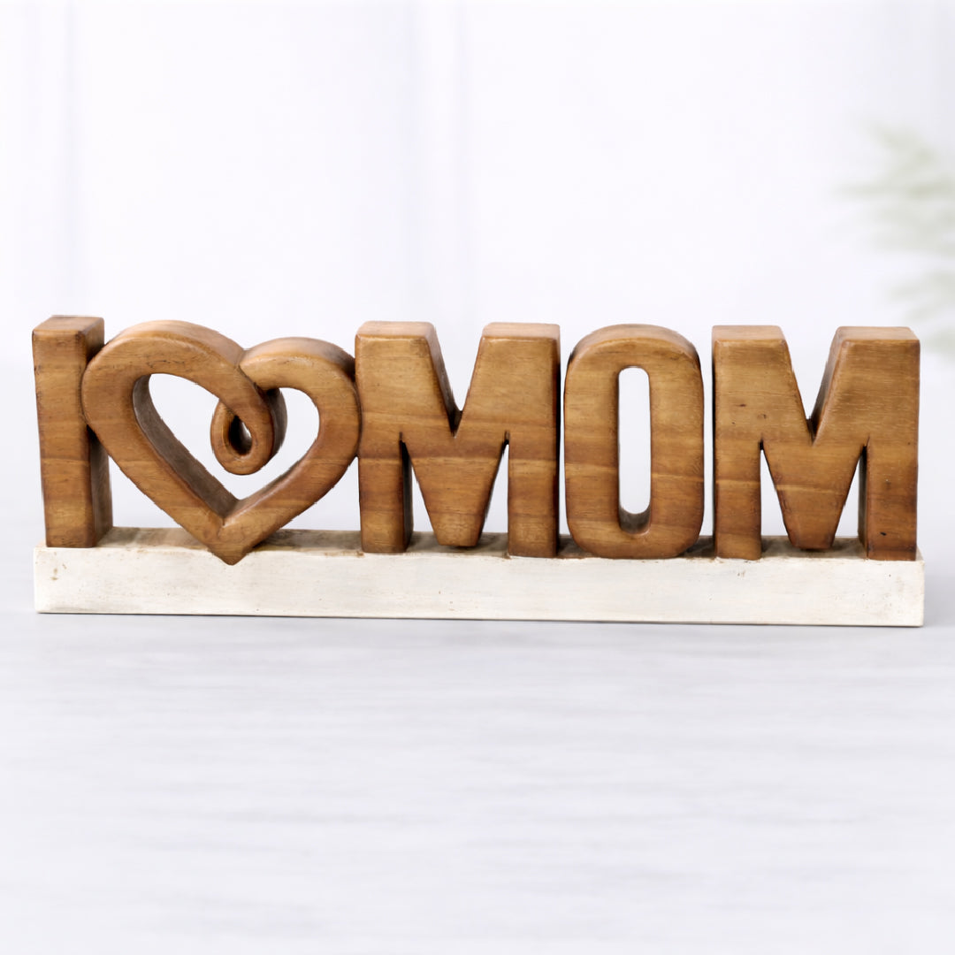Handmade Wooden Sculpture – Love Mom Gift | Acacia Wood Decor Plaque