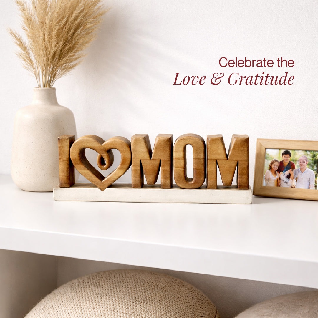 Handmade Wooden Sculpture – Love Mom Gift | Acacia Wood Decor Plaque