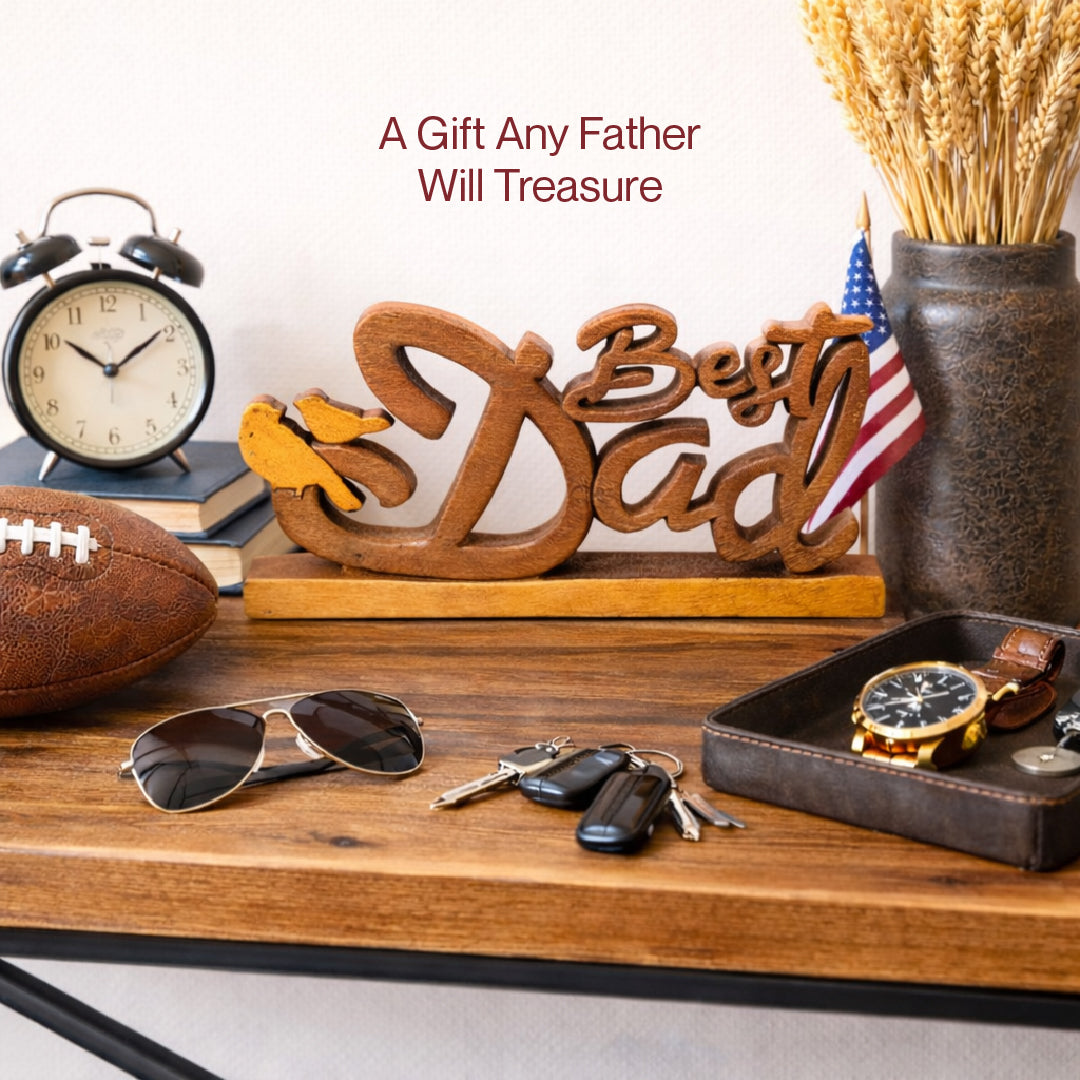 Ellynn Greatest Dad – Hand Carved Wooden Sculpture, Handmade Father’s Day Gift Art