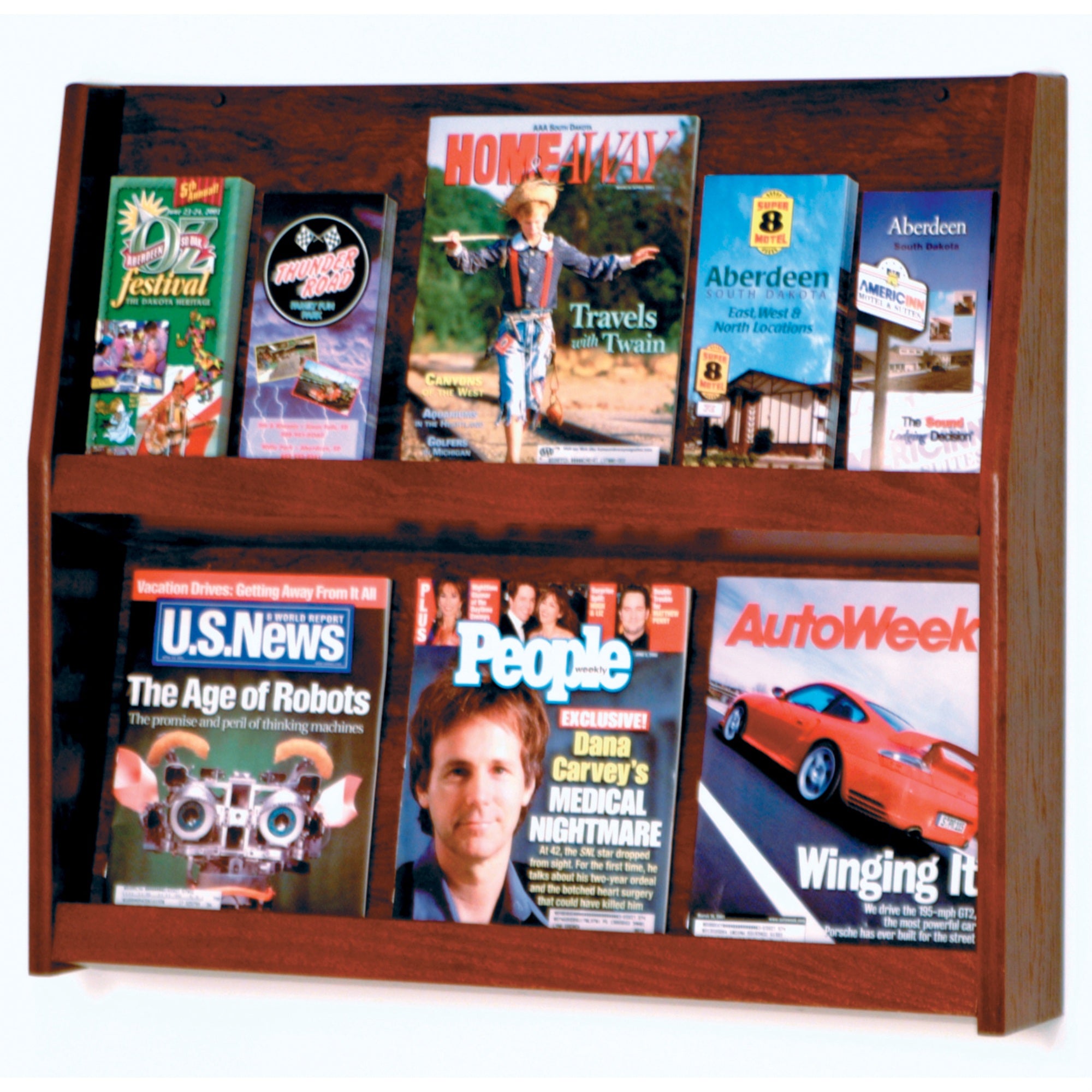 Wooden Mallet Slope 12 Pocket Literature Display, 2Hx6W, Mahogany