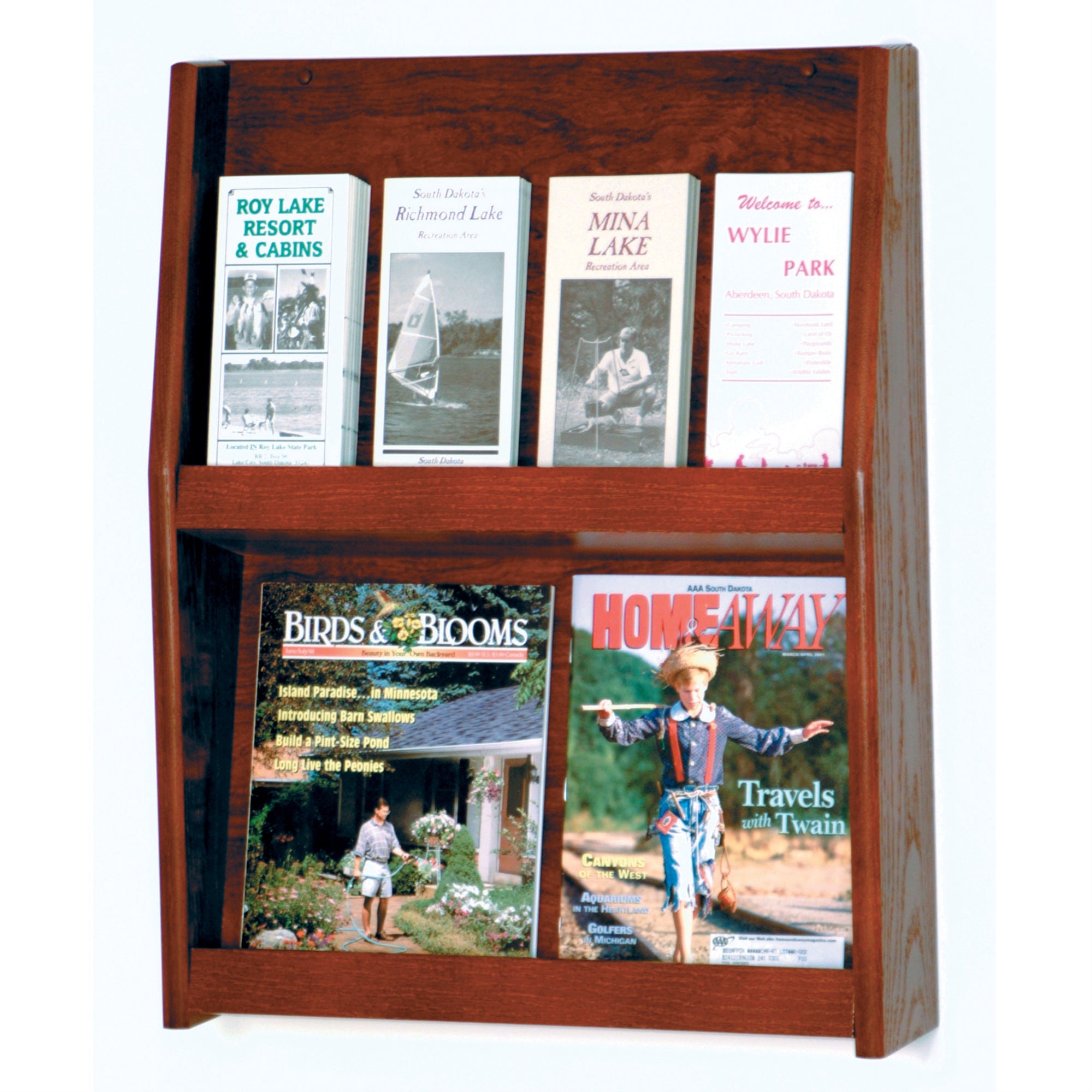 Wooden Mallet Slope 8 Pocket Literature Display, 2Hx4W, Mahogany