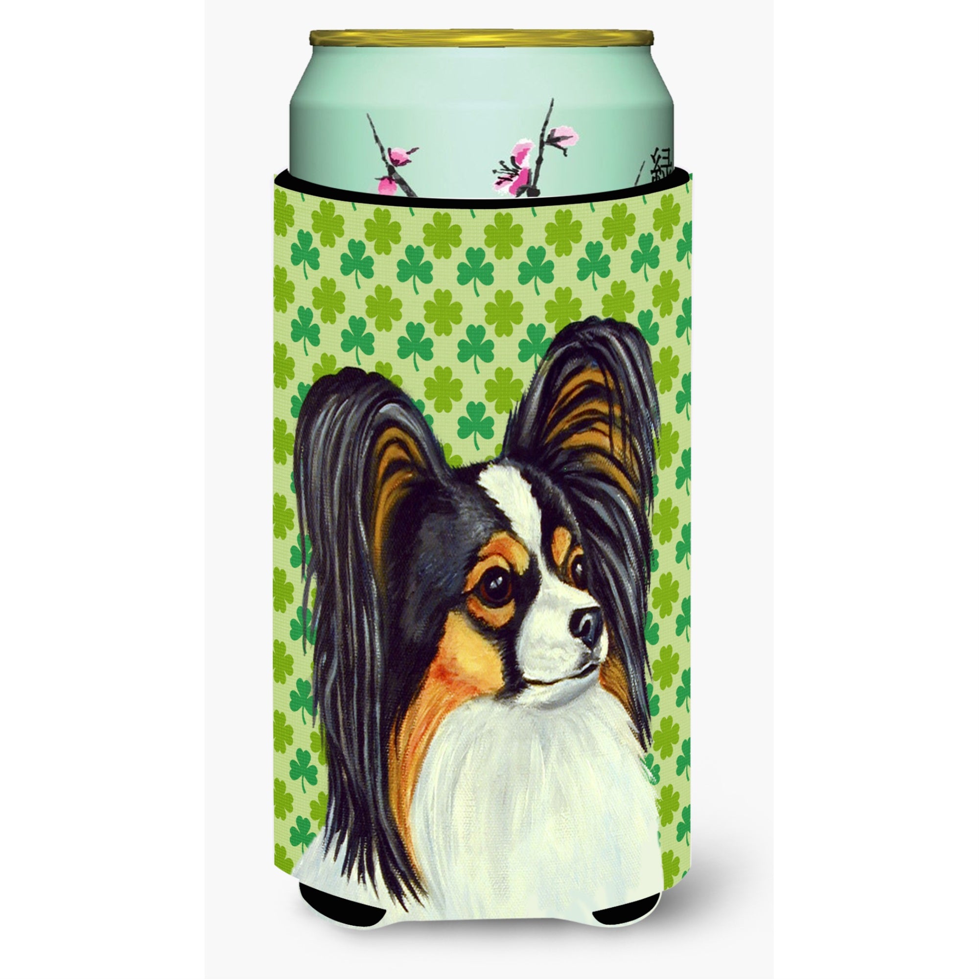 Papillon St. Patrick'S Day Shamrock Portrait  Tall Boy Beverage Insulator Beverage Insulator Hugger