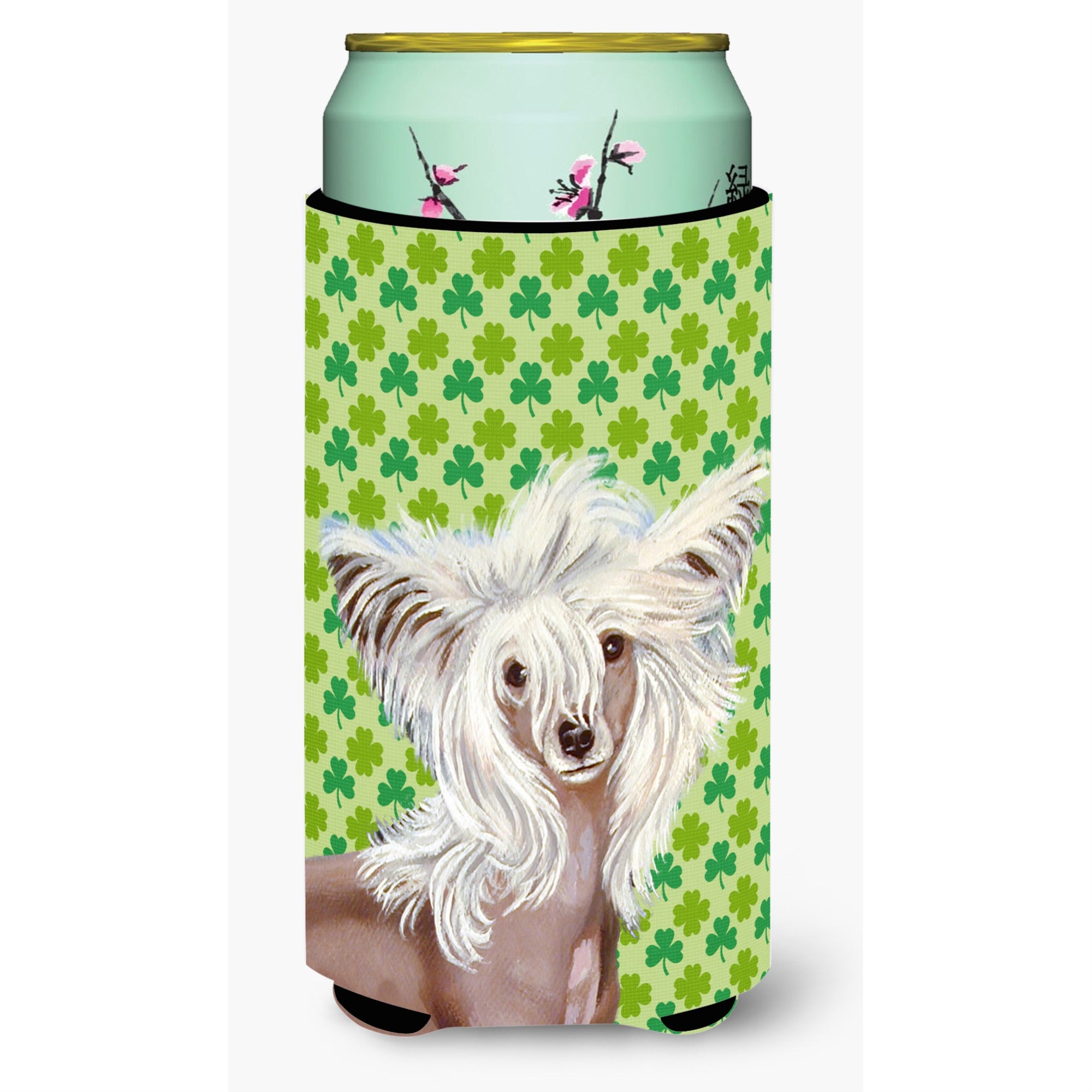 Chinese Crested St. Patricks Day Shamrock Portrait  Tall Boy Beverage Insulator Beverage Insulator Hugger
