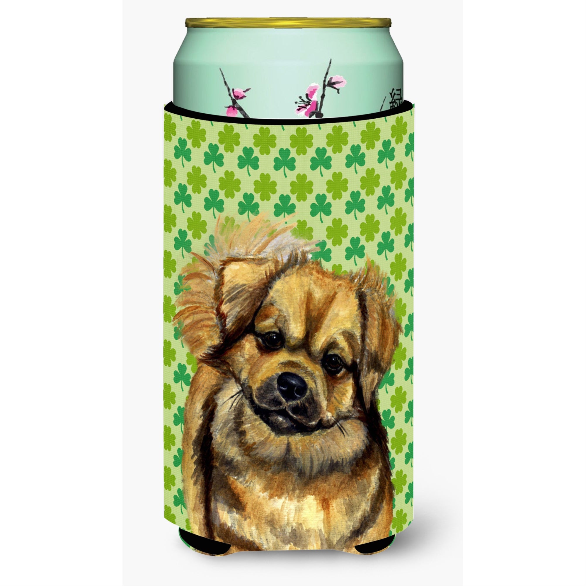 Tibetan Spaniel St. Patrick'S Day Shamrock Portrait  Tall Boy Beverage Insulator Beverage Insulator Hugger