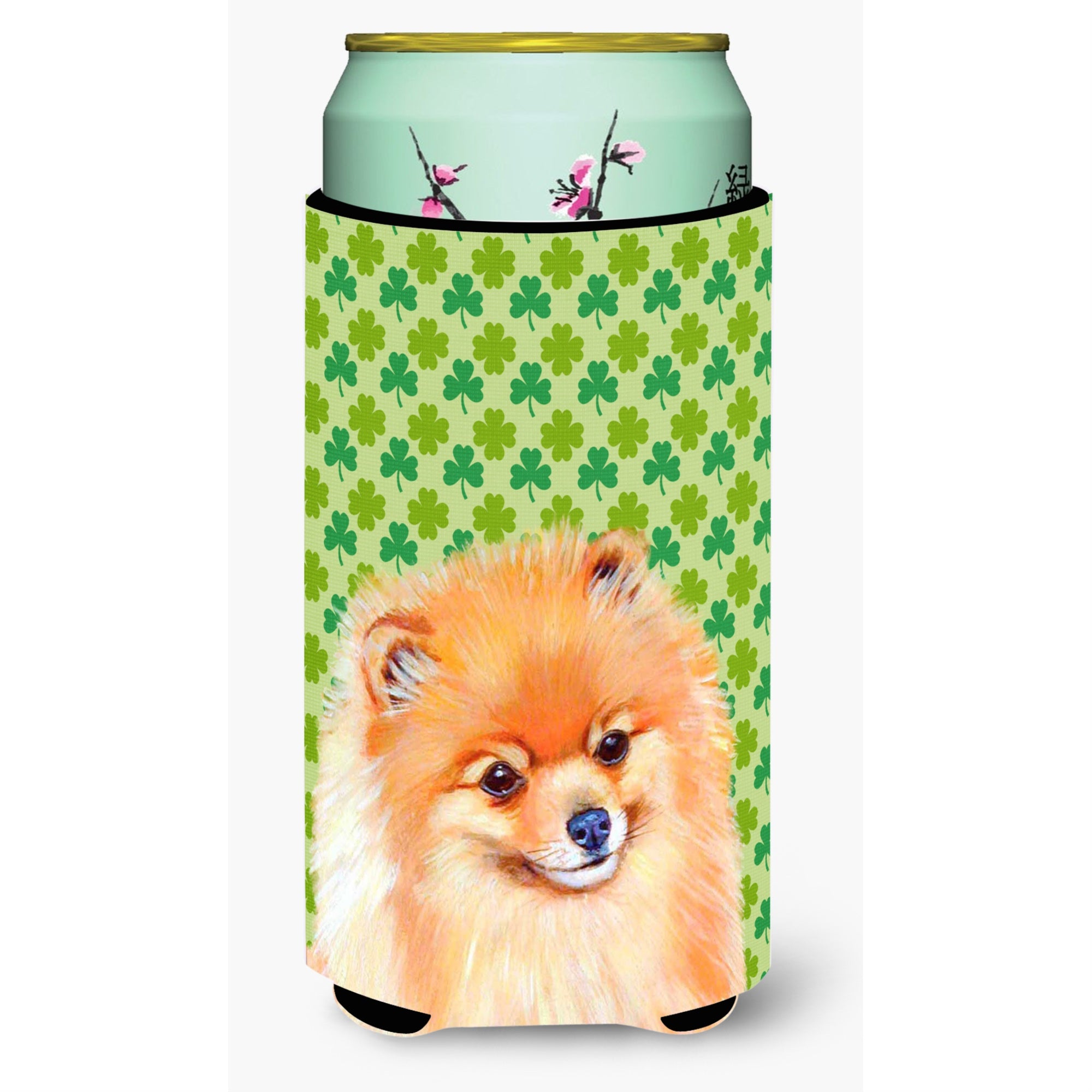 Pomeranian St. Patricks Day Shamrock Portrait  Tall Boy Beverage Insulator Beverage Insulator Hugger