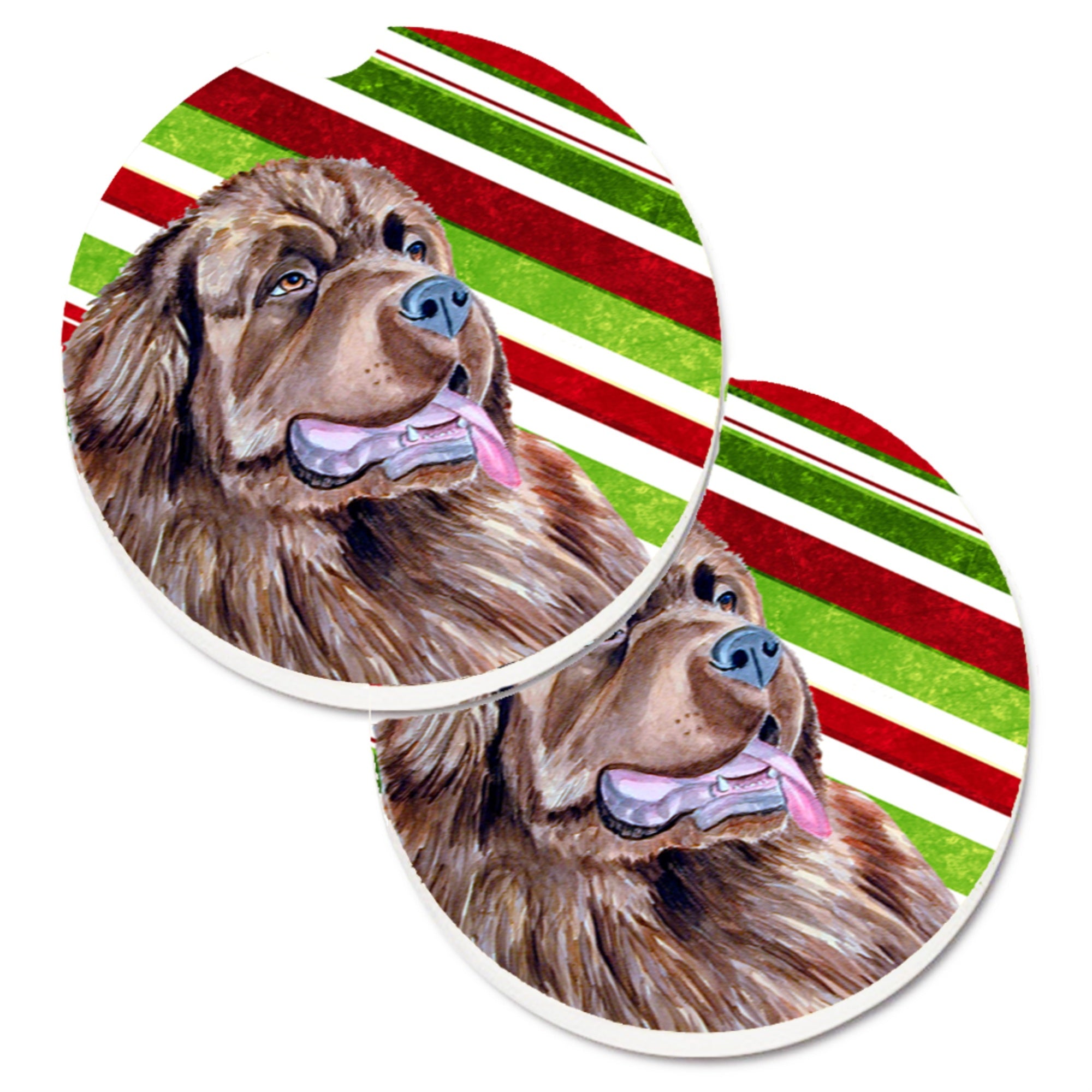 'Caroline'S Treasures Newfoundland Candy Cane Holiday Christmas Set Of 2 Cup Holder Car Coasters Lh9219Carc, 2.56, Multicolor''