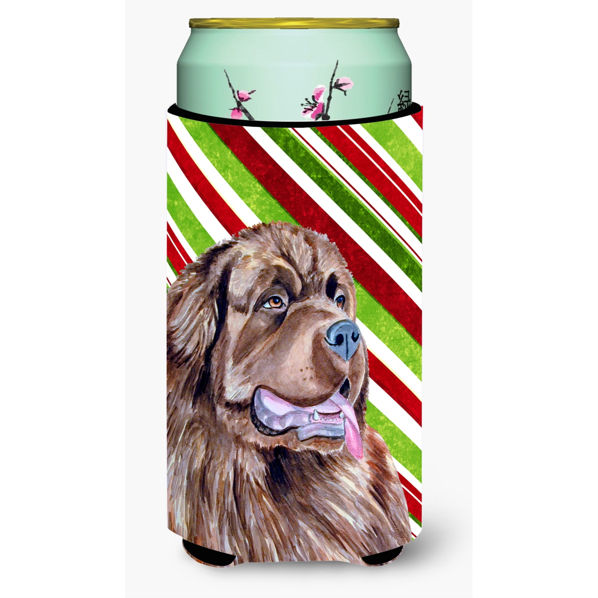 Newfoundland Candy Cane Holiday Christmas  Tall Boy Beverage Insulator Beverage Insulator Hugger