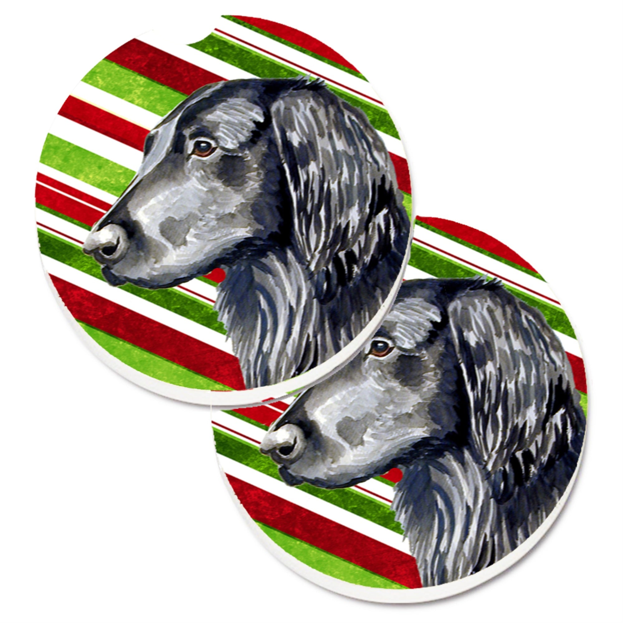 'Caroline'S Treasures Flat Coated Retriever Candy Cane Holiday Christmas Set Of 2 Cup Holder Car Coasters Lh9231Carc, 2.56, Mul