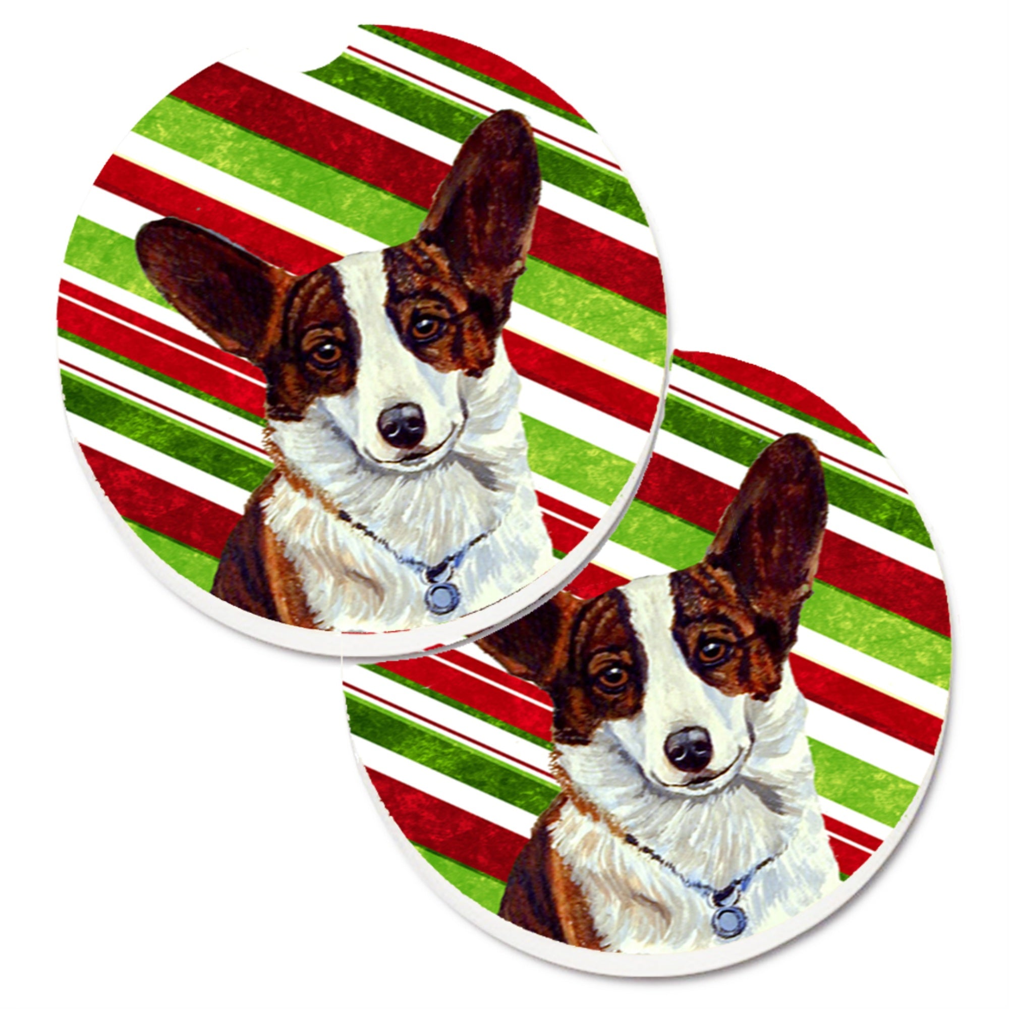 'Caroline'S Treasures Corgi Candy Cane Holiday Christmas Set Of 2 Cup Holder Car Coasters Lh9243Carc, 2.56, Multicolor''