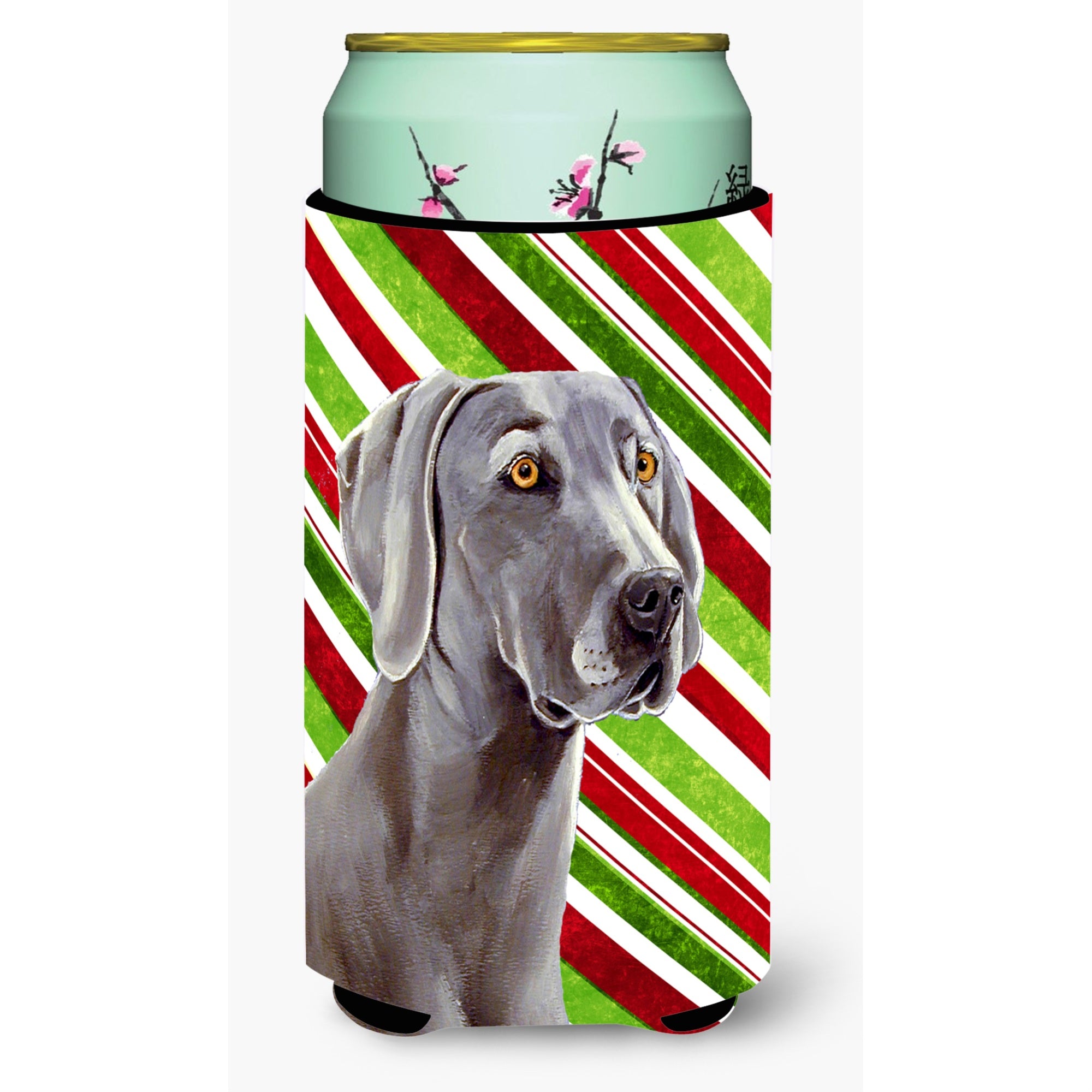 Weimaraner Candy Cane Holiday Christmas  Tall Boy Beverage Insulator Beverage Insulator Hugger