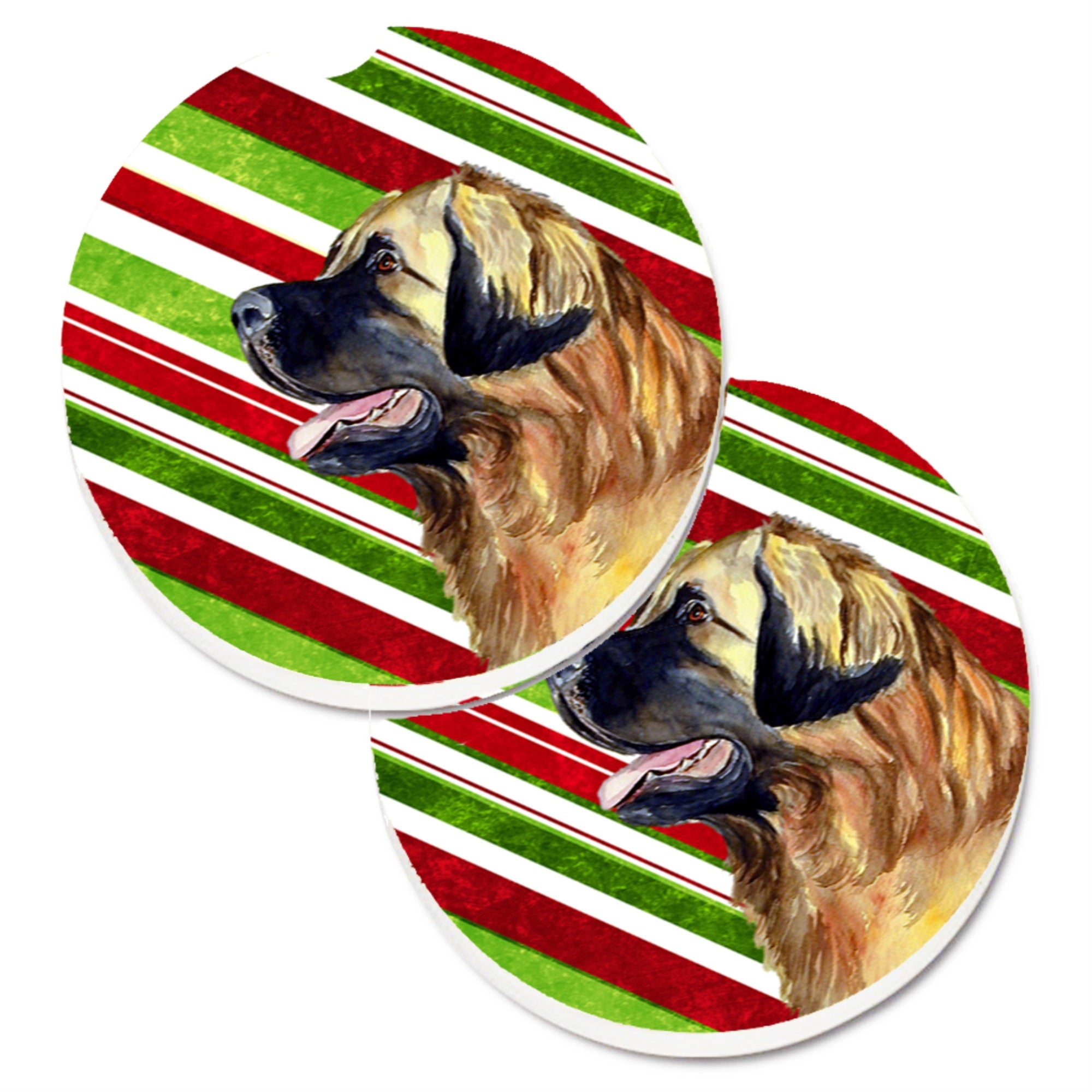 'Caroline'S Treasures Leonberger Candy Cane Holiday Christmas Set Of 2 Cup Holder Car Coasters Lh9258Carc, 2.56, Multicolor''