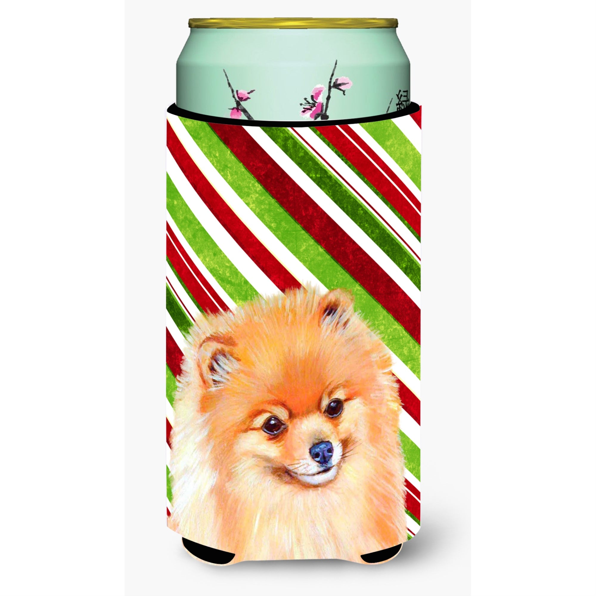 Pomeranian Candy Cane Holiday Christmas  Tall Boy Beverage Insulator Beverage Insulator Hugger