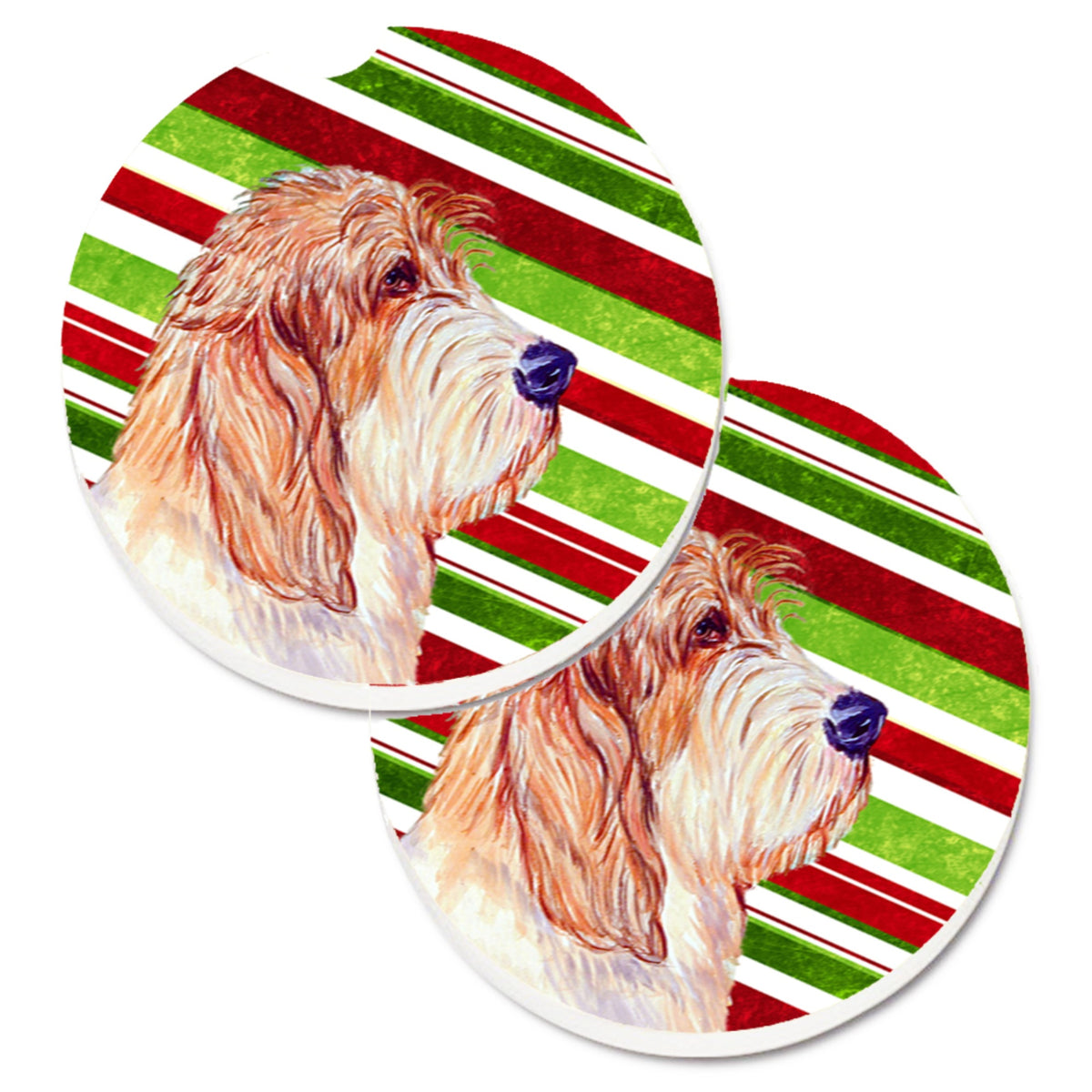 'Caroline'S Treasures Petit Basset Griffon Vendeen Candy Cane Holiday Christmas Set Of 2 Cup Holder Car Coasters Lh9262Carc, 2.