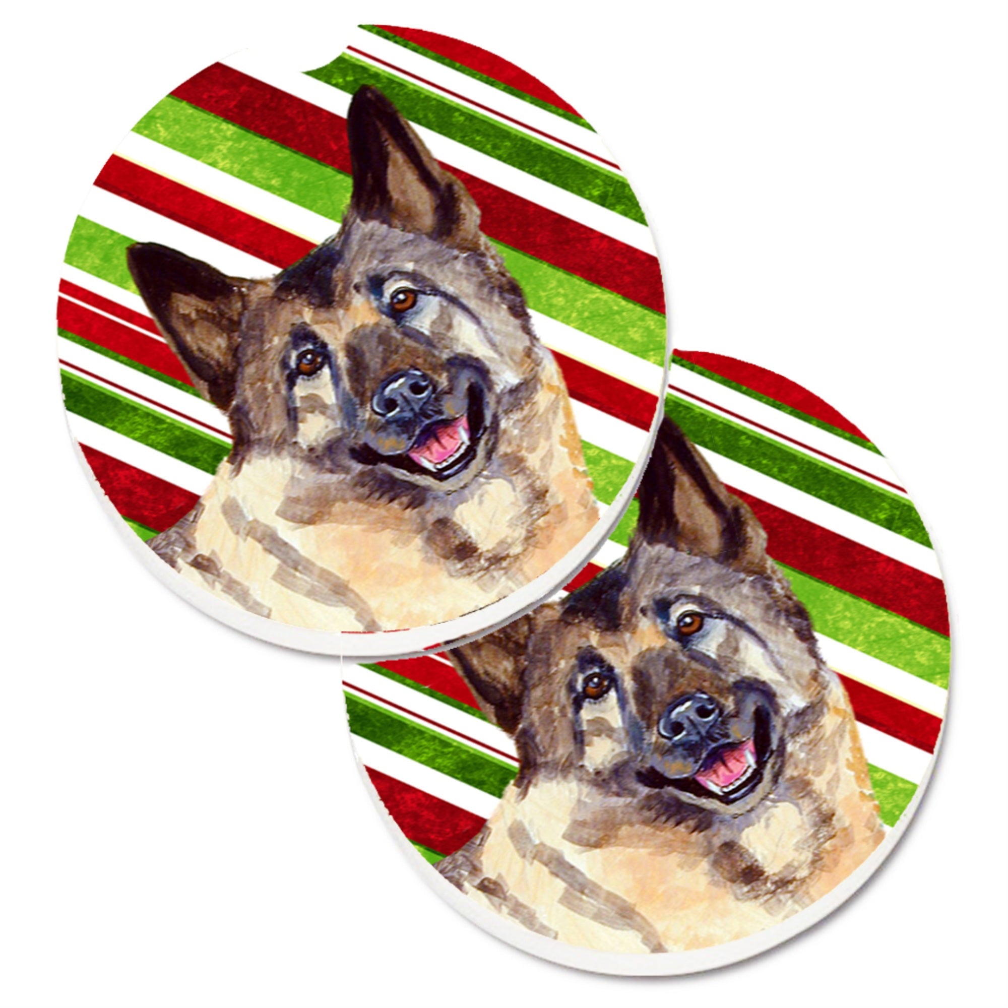 'Caroline'S Treasures Norwegian Elkhound Candy Cane Holiday Christmas Set Of 2 Cup Holder Car Coasters Lh9263Carc, 2.56, Multic