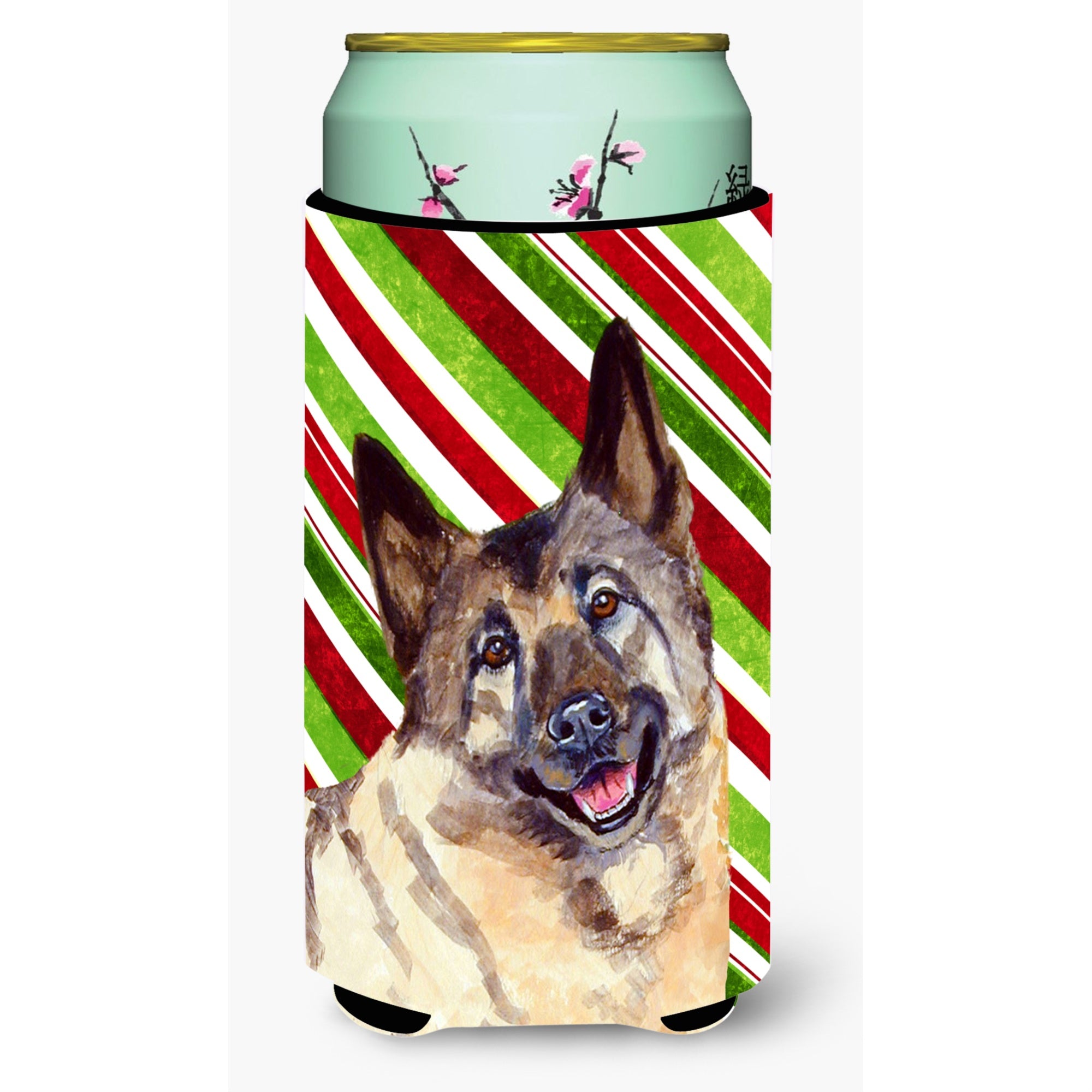 Norwegian Elkhound Candy Cane Holiday Christmas  Tall Boy Beverage Insulator Beverage Insulator Hugger