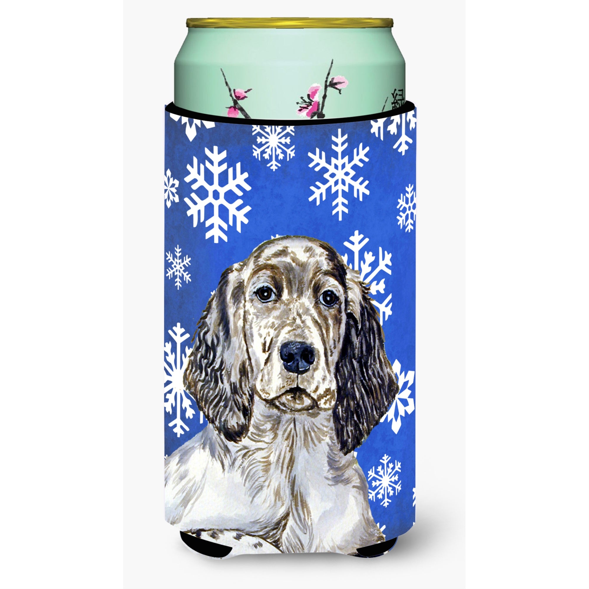 English Setter Winter Snowflakes Holiday  Tall Boy Beverage Insulator Beverage Insulator Hugger