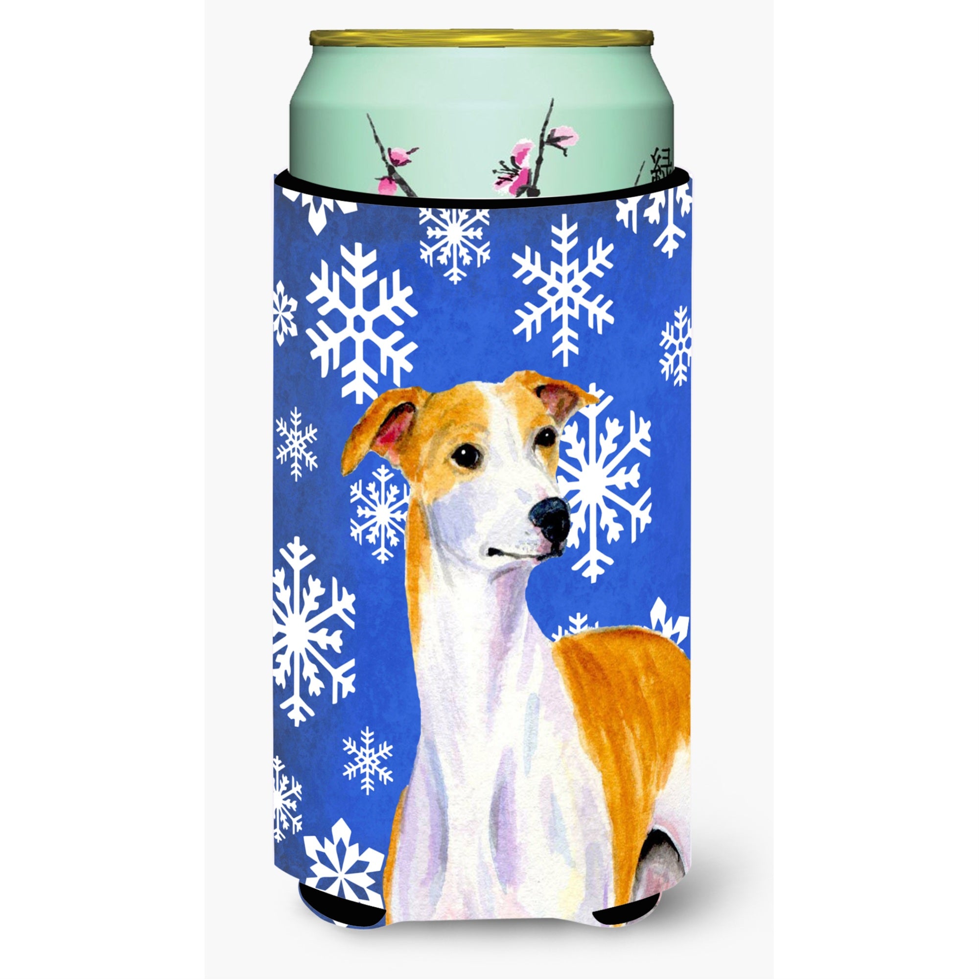 Whippet Winter Snowflakes Holiday  Tall Boy Beverage Insulator Beverage Insulator Hugger