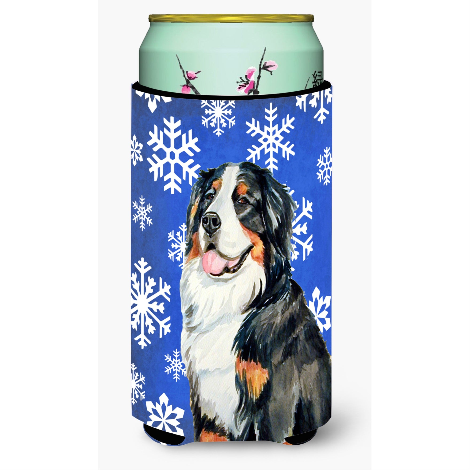 Bernese Mountain Dog Winter Snowflakes Holiday  Tall Boy Beverage Insulator Beverage Insulator Hugger