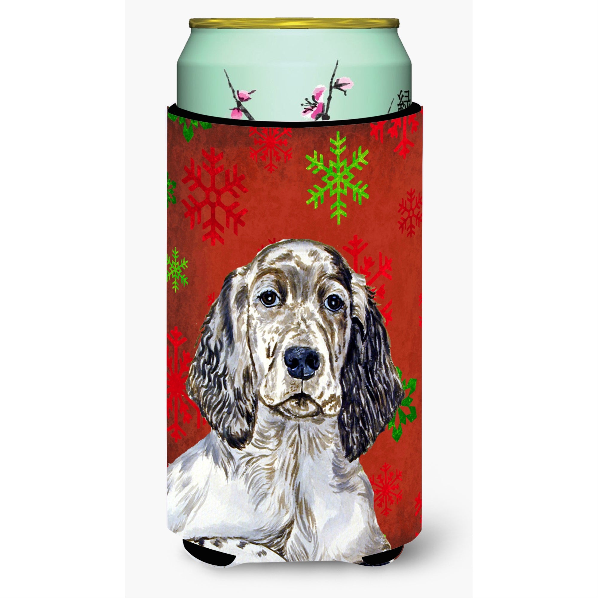 English Setter Snowflakes Holiday Christmas  Tall Boy Beverage Insulator Beverage Insulator Hugger