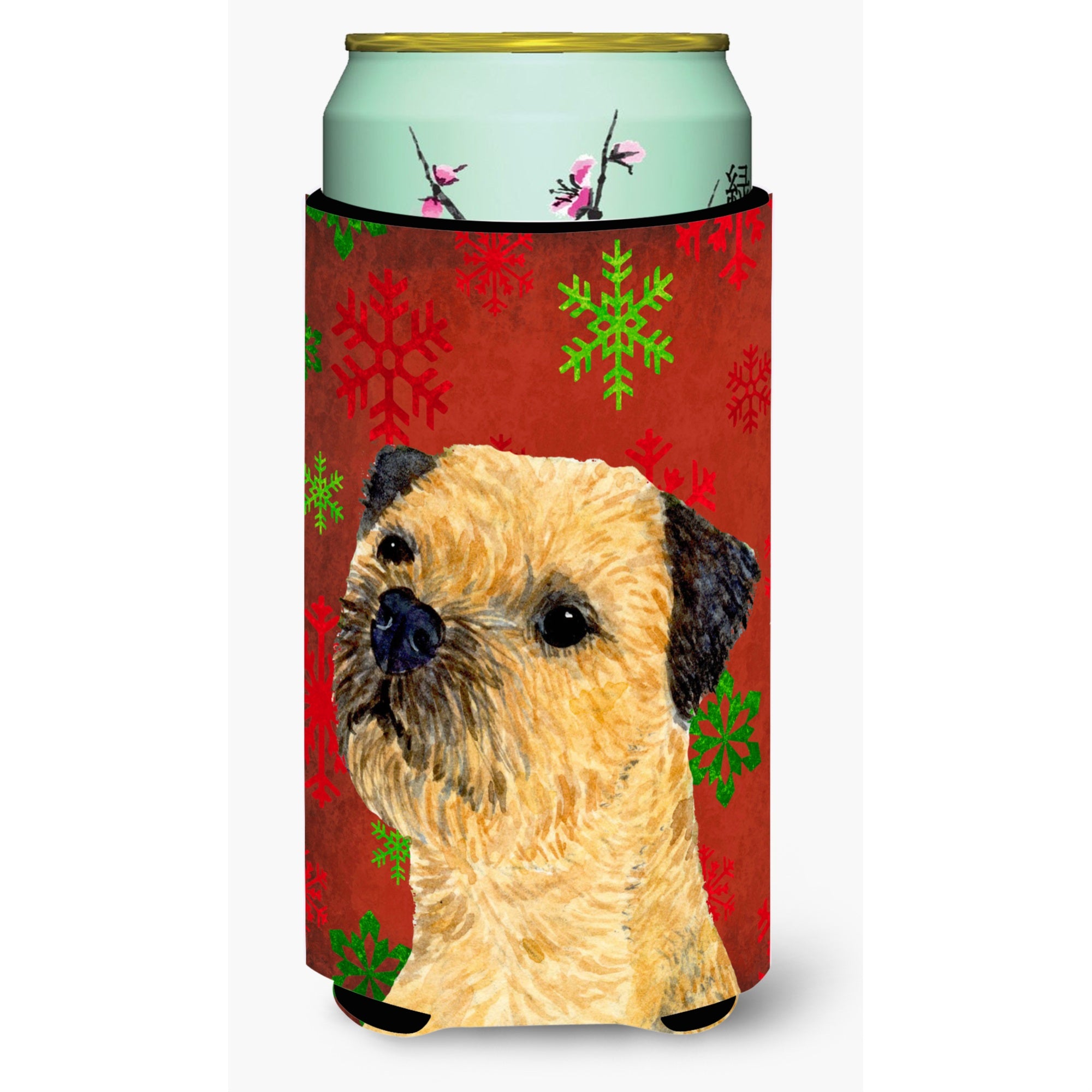 Border Terrier Snowflakes Holiday Christmas  Tall Boy Beverage Insulator Beverage Insulator Hugger